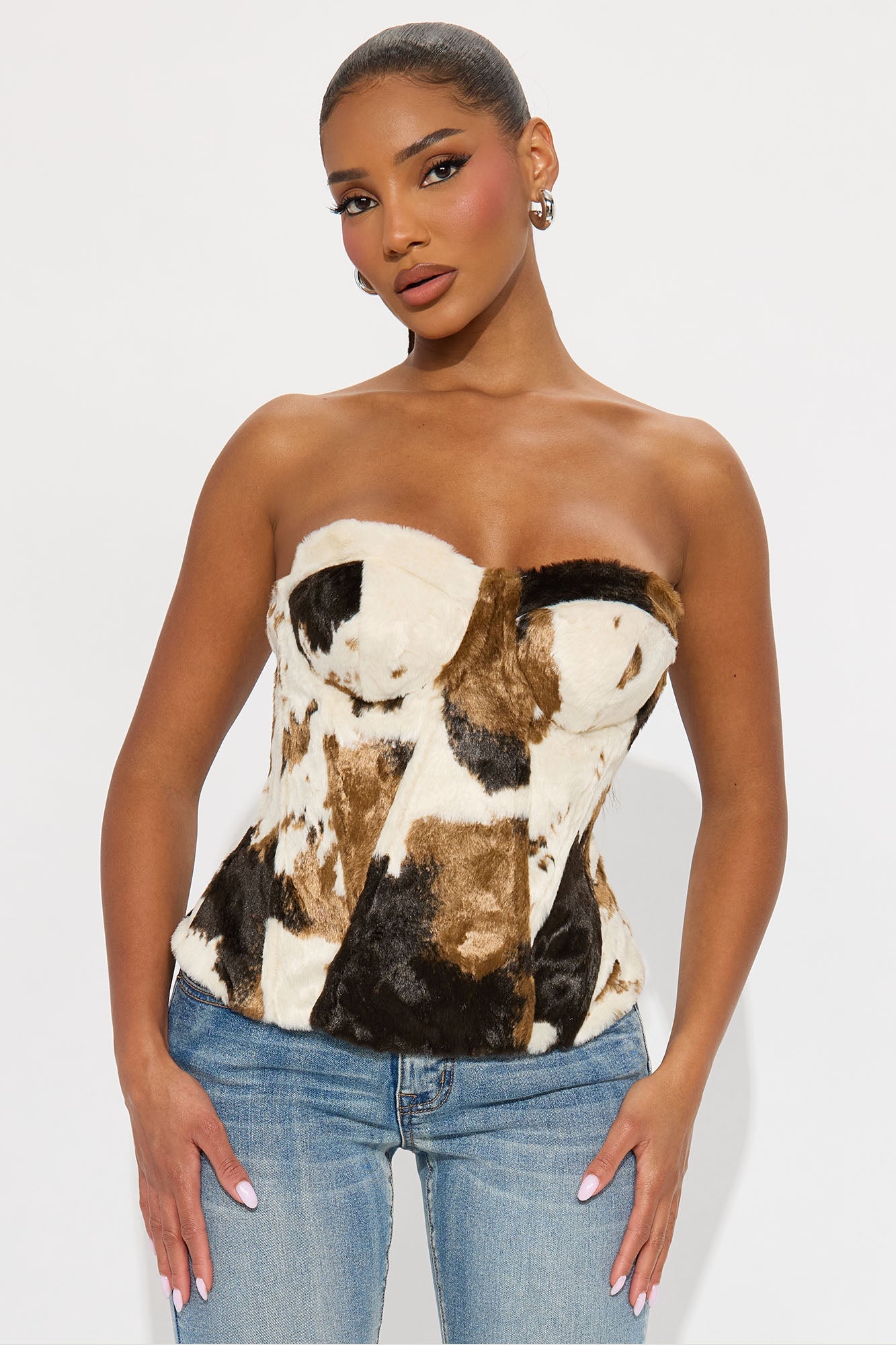 Meant To Be Faux Fur Corset Top - Brown/combo