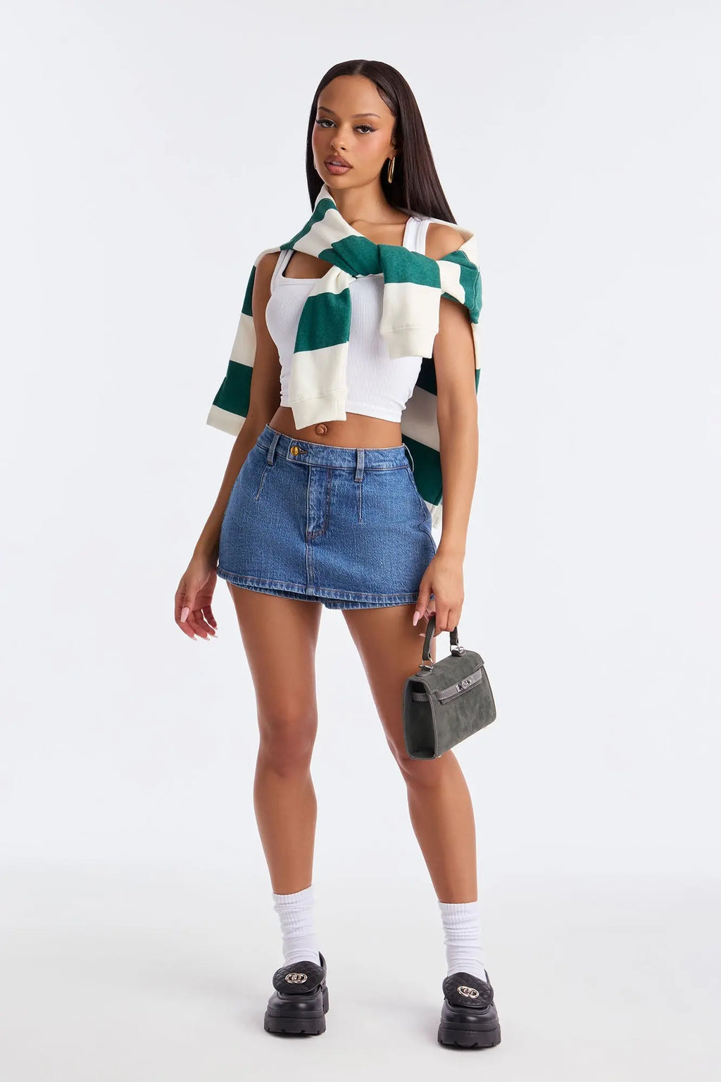 Harley Micro Mini Denim Peekaboo Skort - Medium Wash 