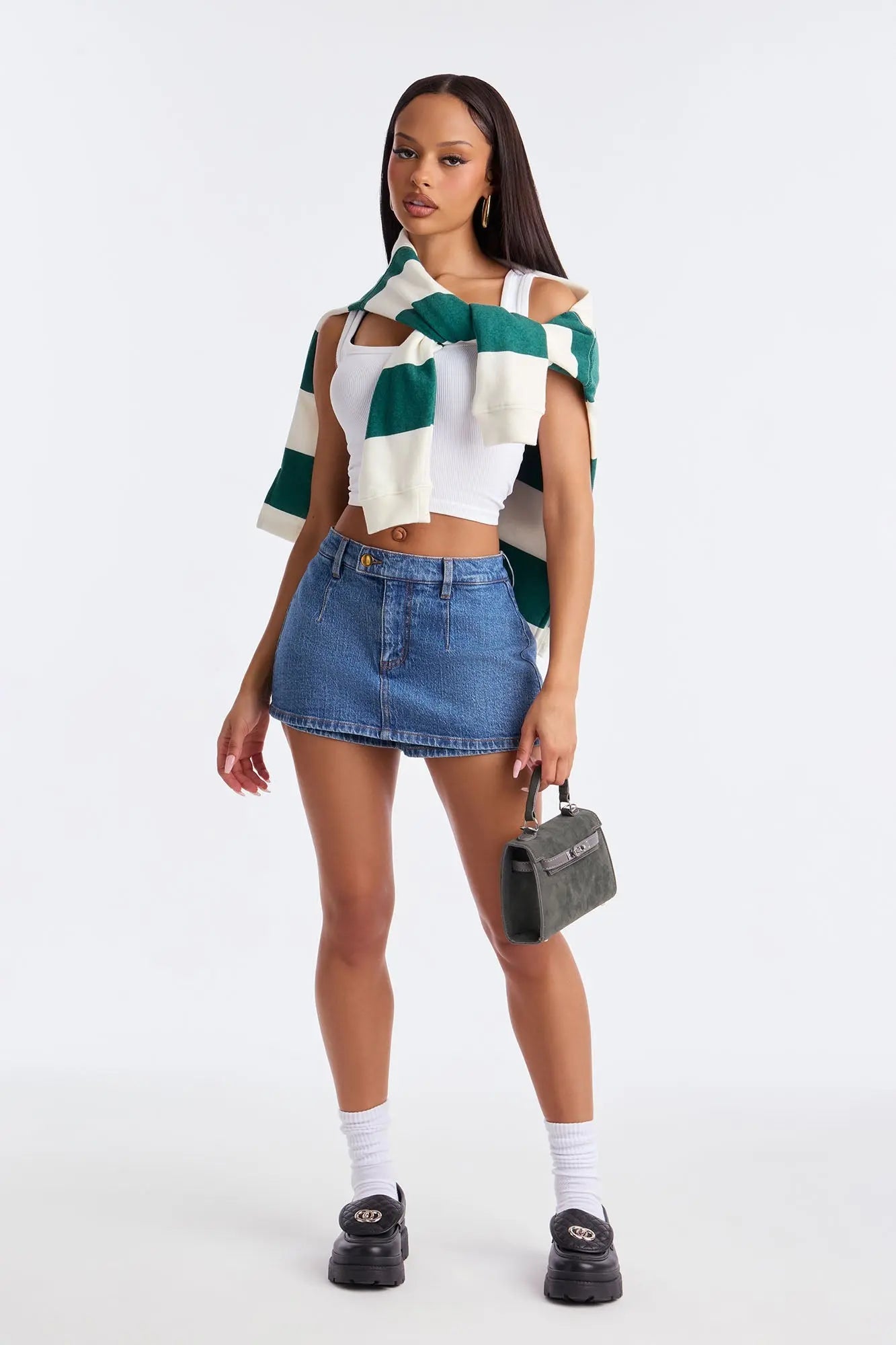 Harley Micro Mini Denim Peekaboo Skort - Medium Wash 
