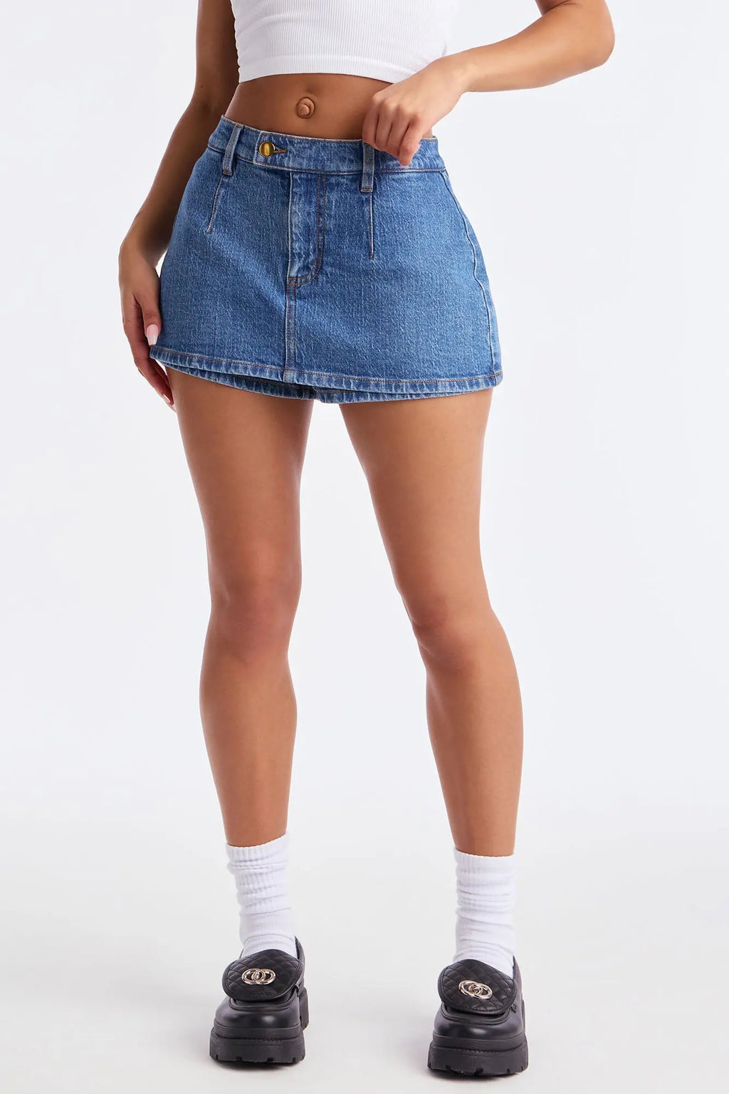 Harley Micro Mini Denim Peekaboo Skort - Medium Wash 