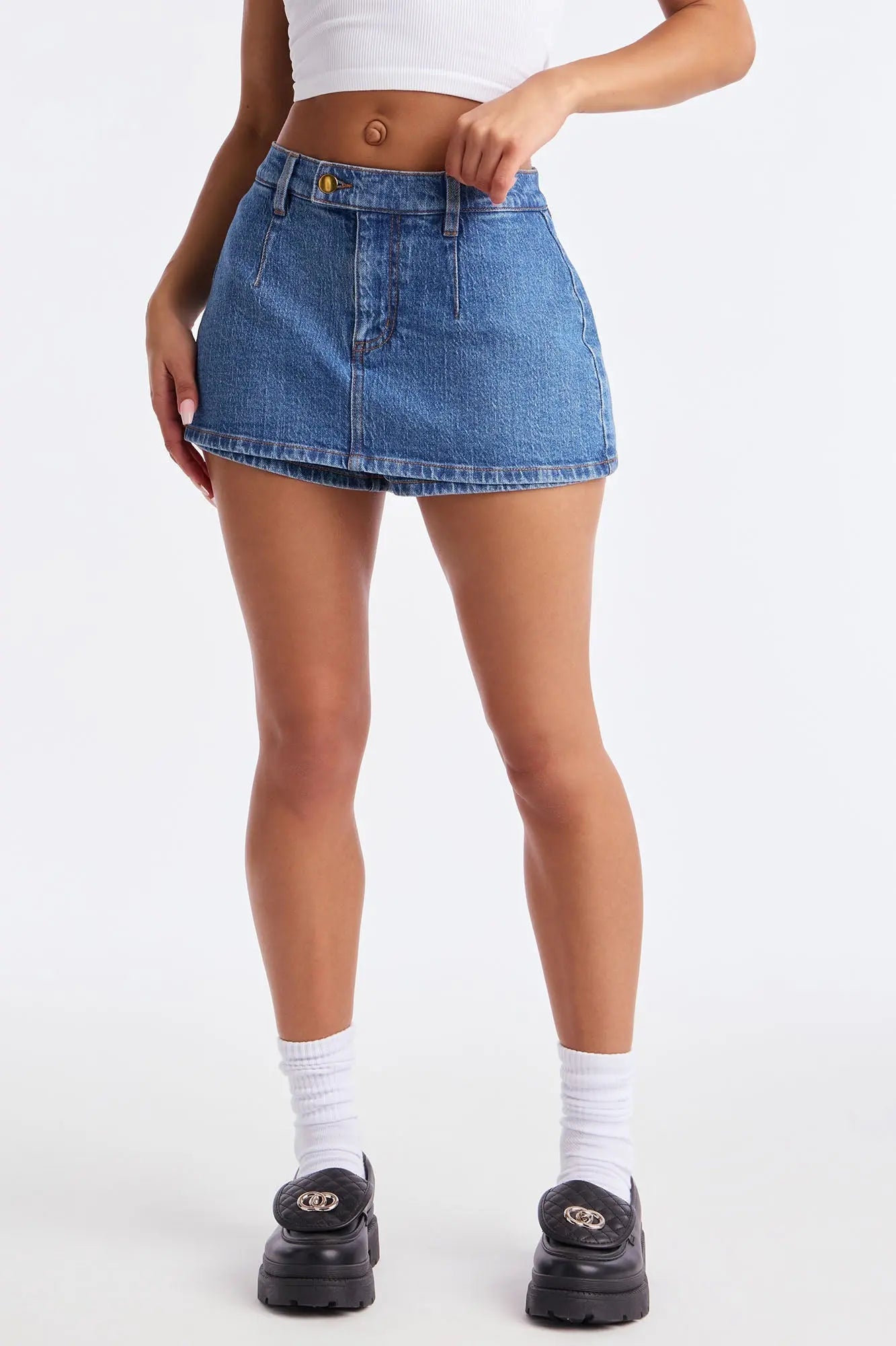 Harley Micro Mini Denim Peekaboo Skort - Medium Wash 