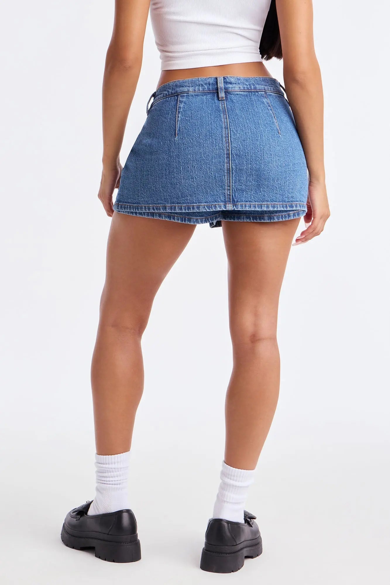 Harley Micro Mini Denim Peekaboo Skort - Medium Wash 