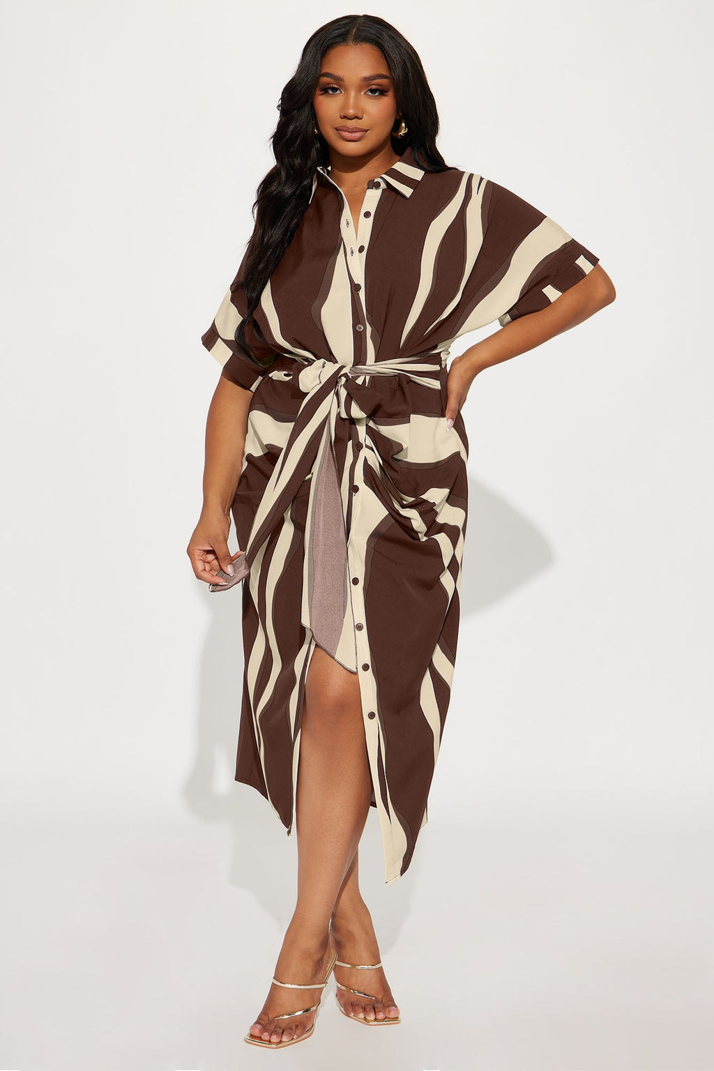 Laurie Button Down Midi Dress - Brown/combo