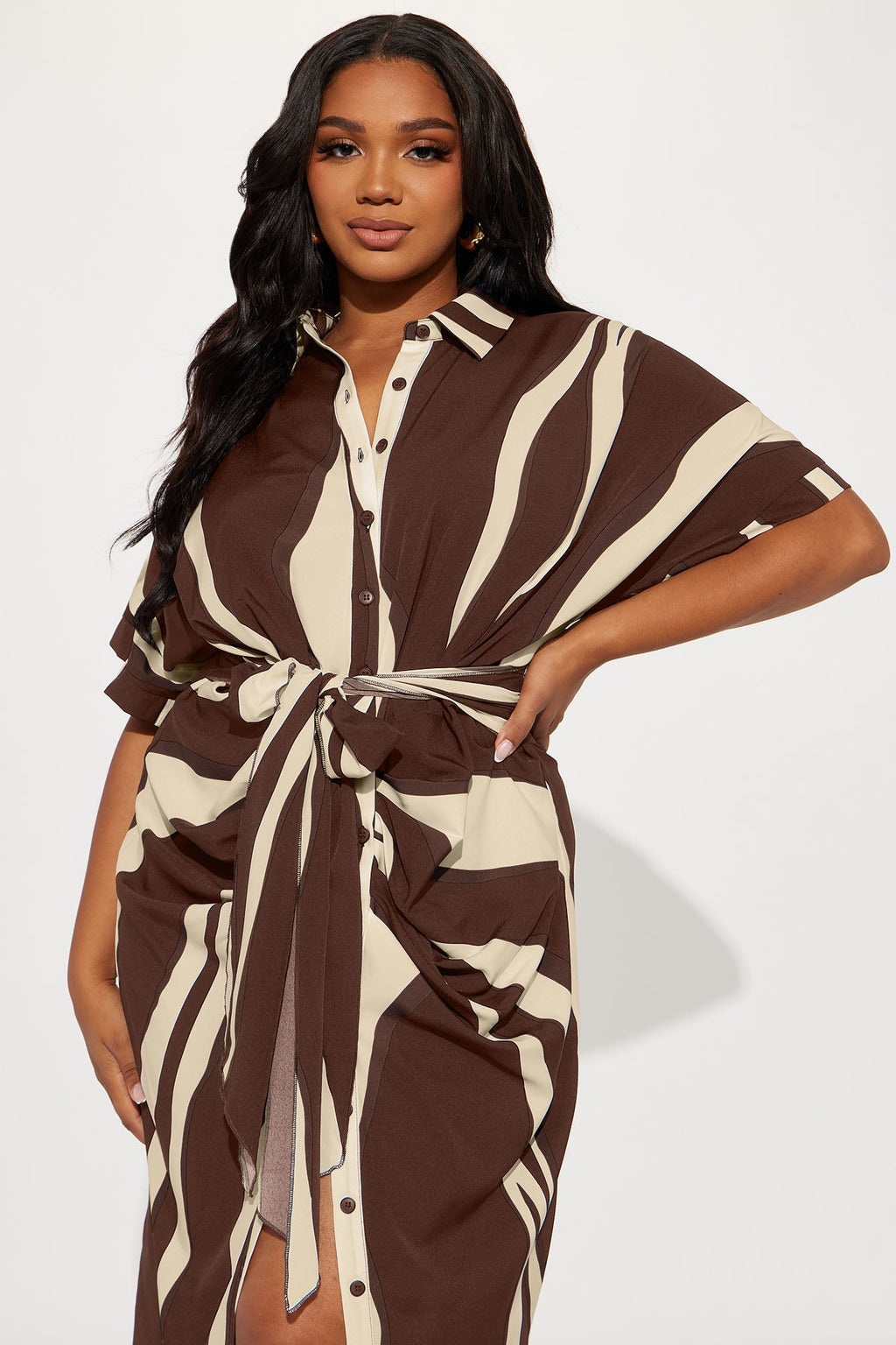 Laurie Button Down Midi Dress - Brown/combo