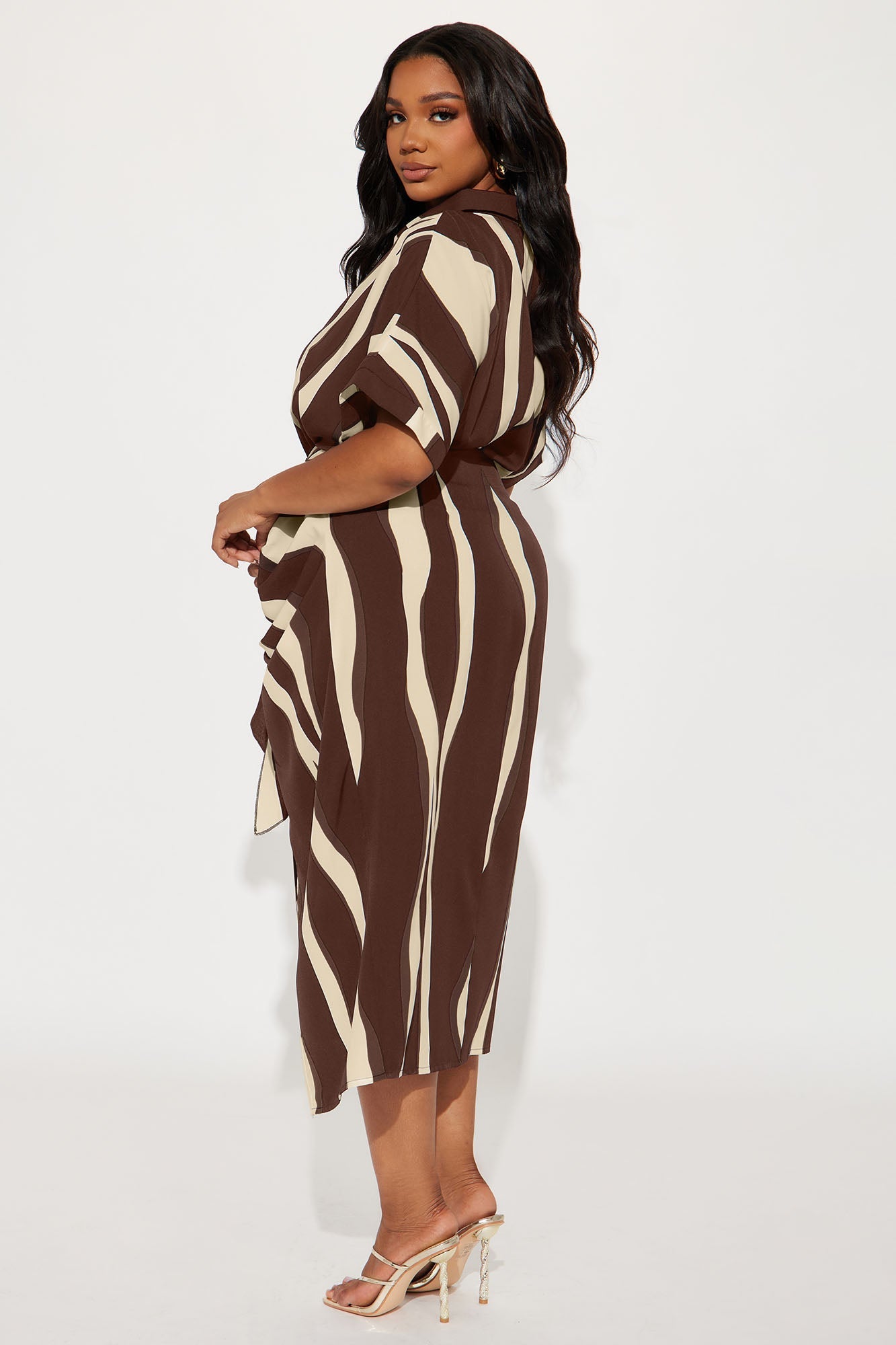 Laurie Button Down Midi Dress - Brown/combo