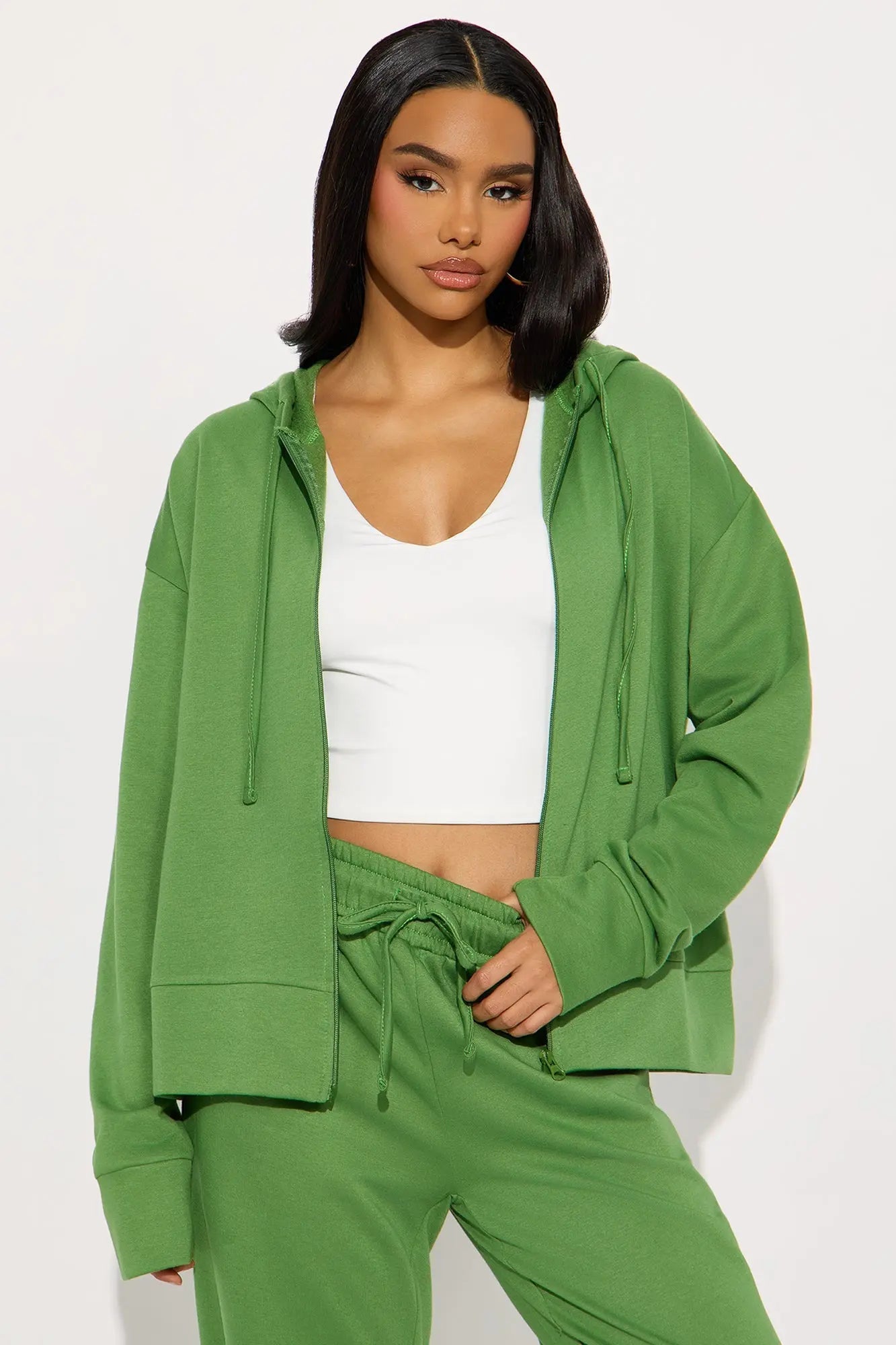 Brooke Oversized Zip Up Fleece Pant Set - Sage 