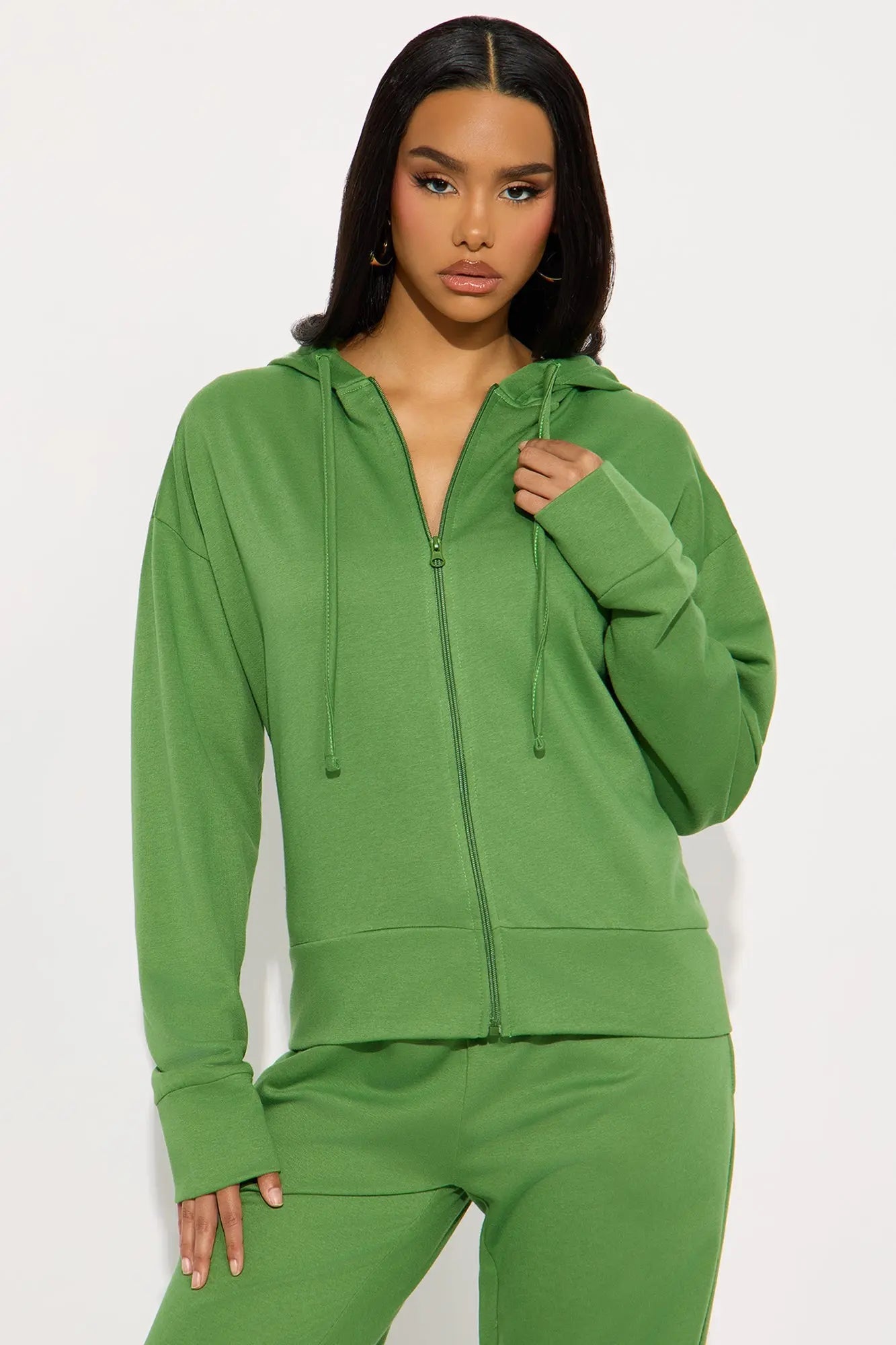 Brooke Oversized Zip Up Fleece Pant Set - Sage 