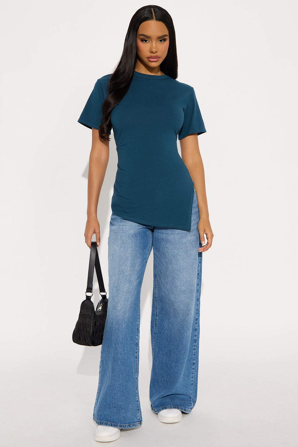 Roseline Short Sleeve Ruched Tshirt - Teal