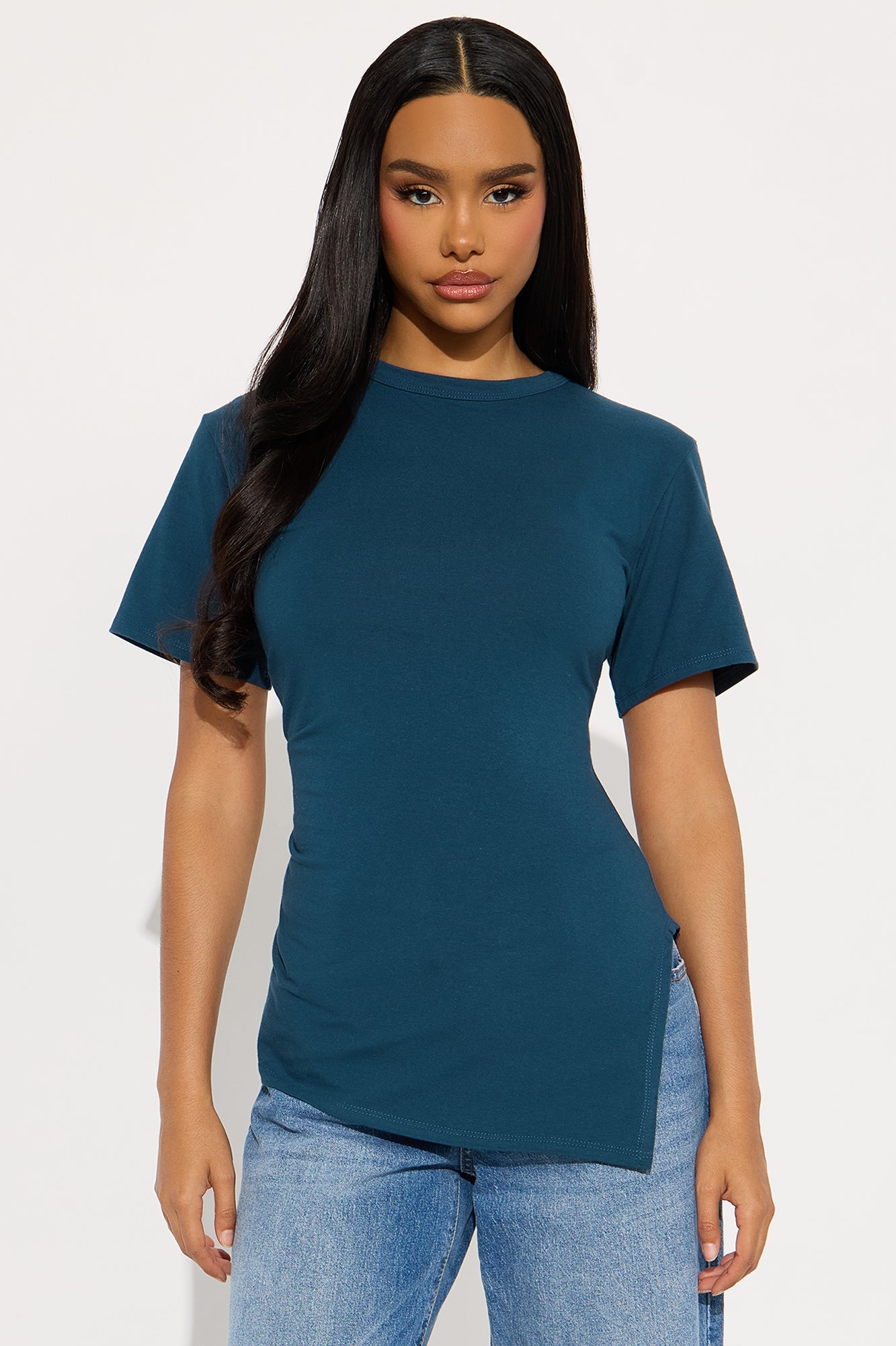 Roseline Short Sleeve Ruched Tshirt - Teal