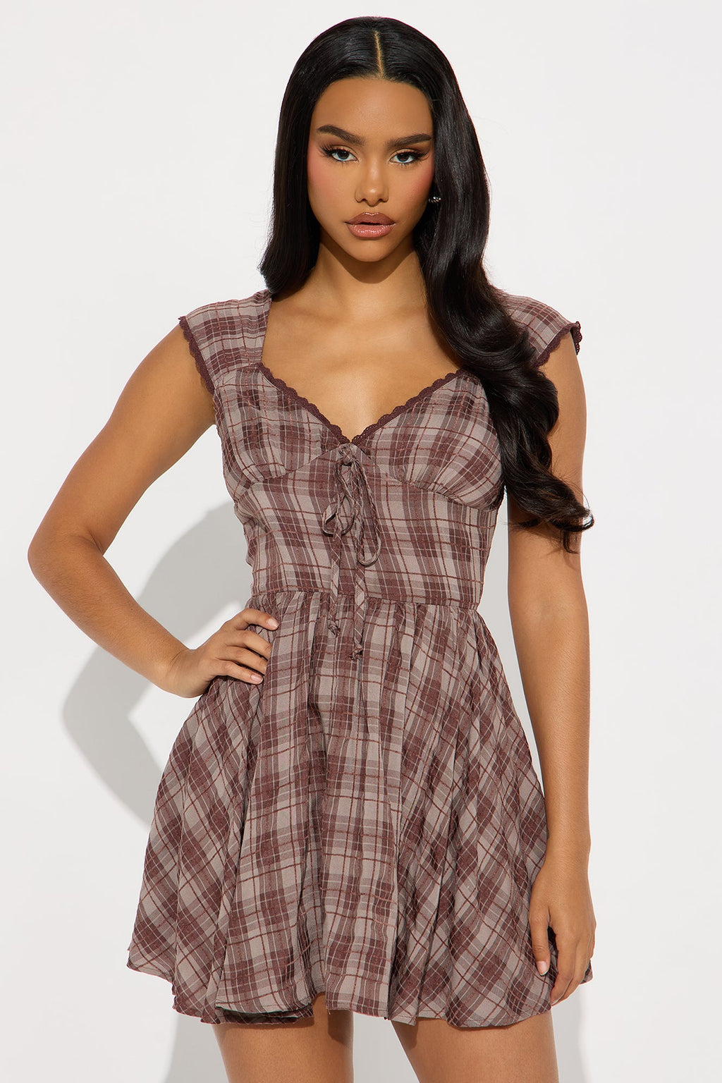 Odalys Plaid Mini Dress - Brown
