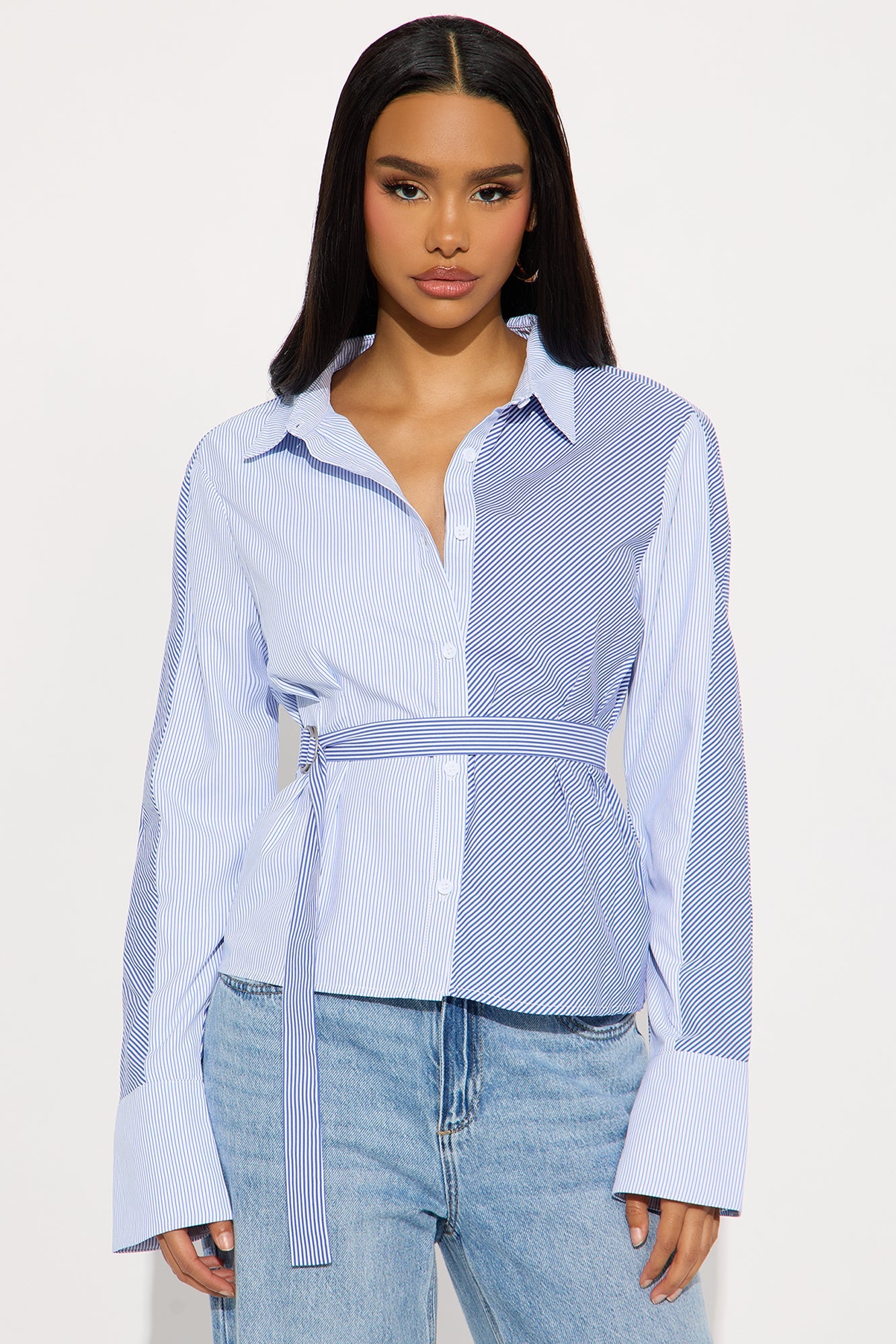 Away We Go Pinstripe Poplin Shirt - Blue