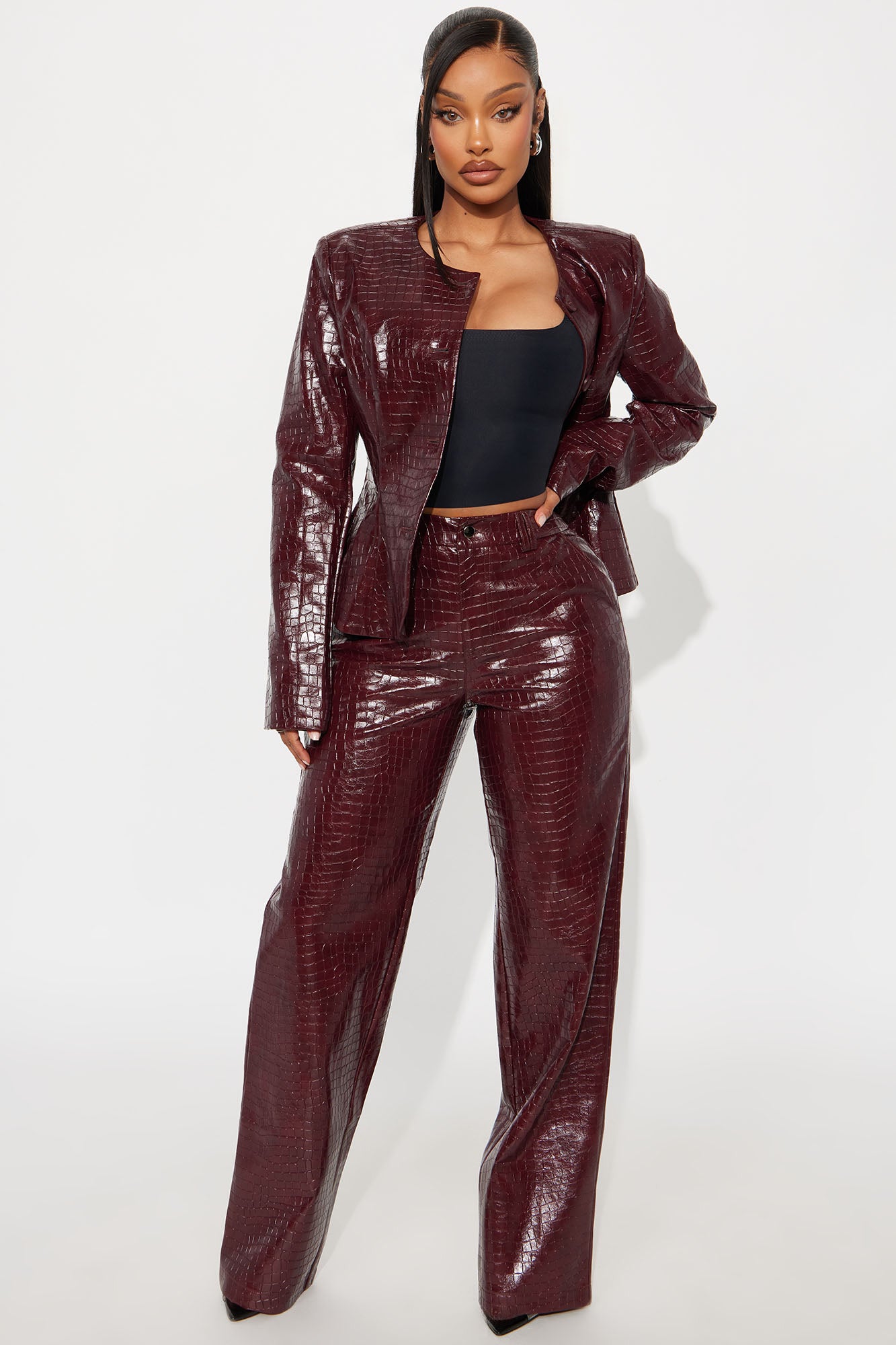 Gianna Faux Leather Straight Leg Pant - Burgundy