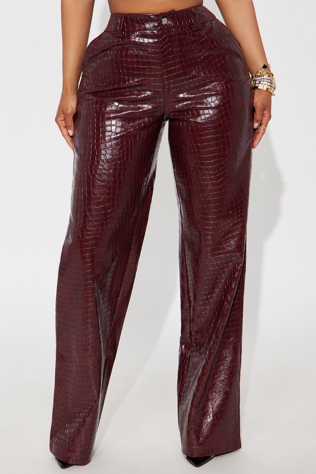 Gianna Faux Leather Straight Leg Pant - Burgundy