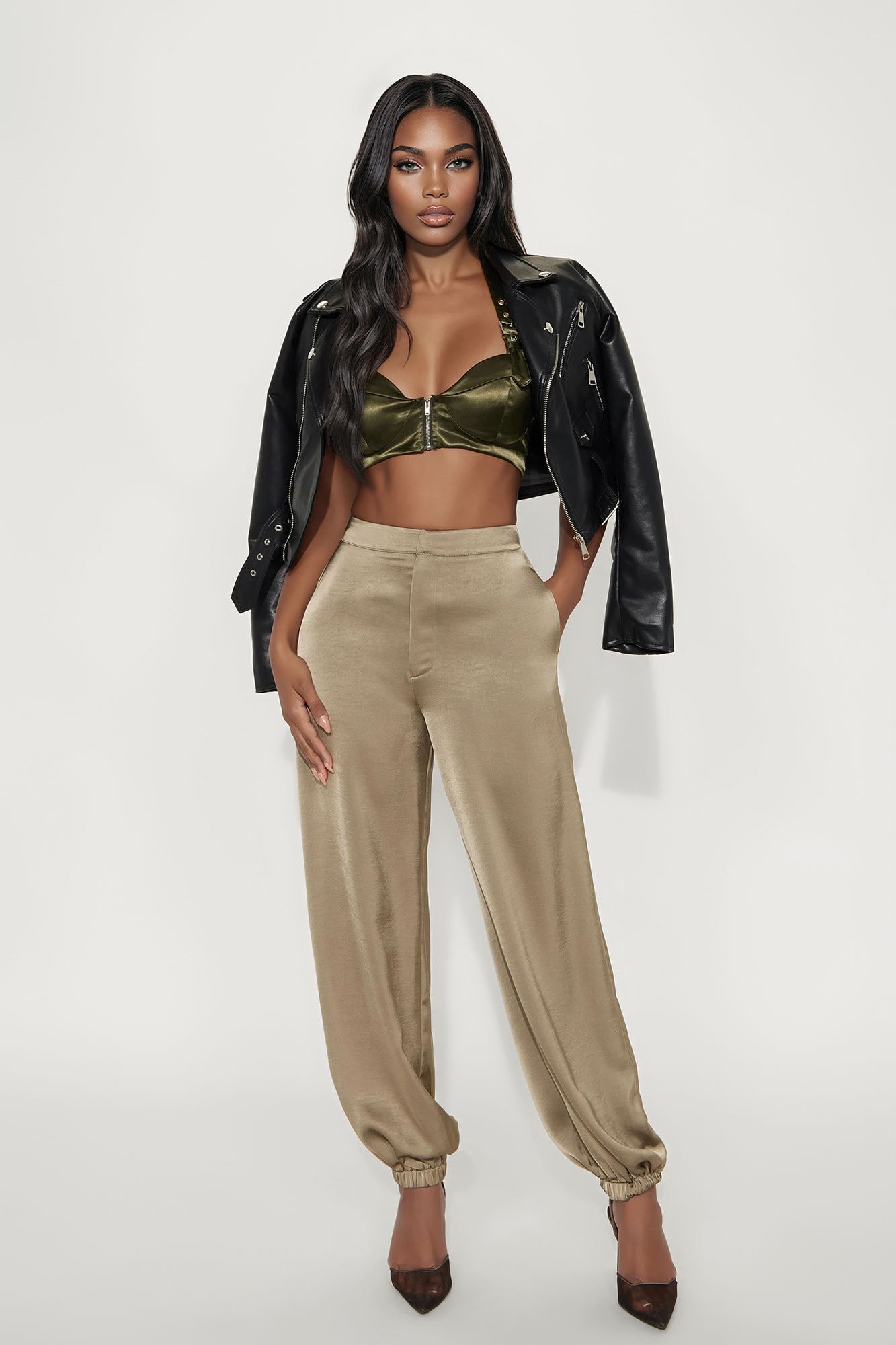 First Choice Satin Bra Top - Olive