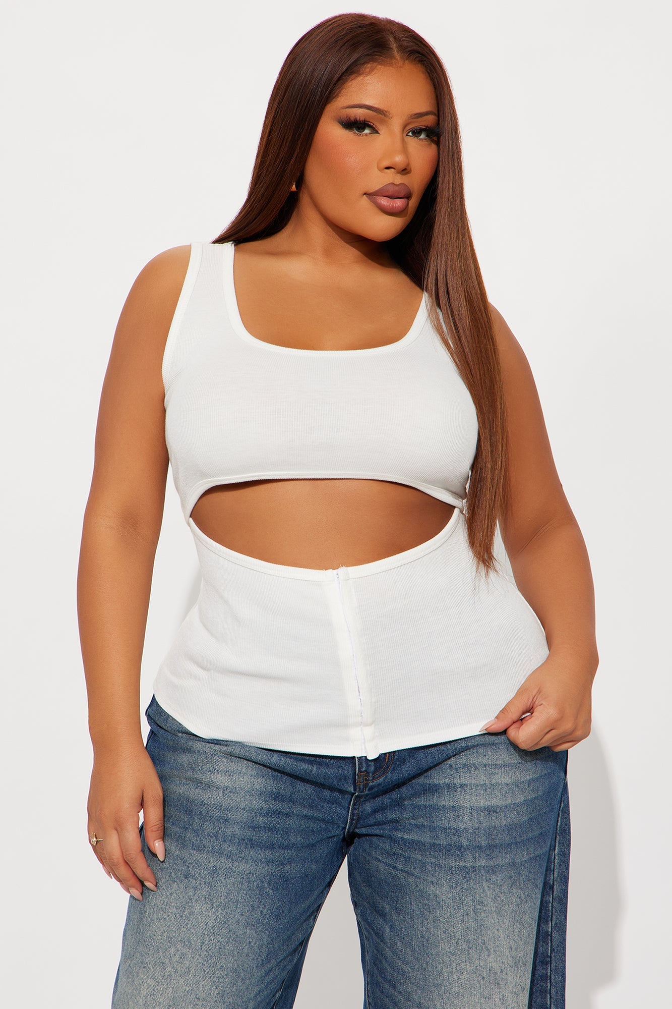 Liora Cut Out Ribbed Tank Top - Ivory