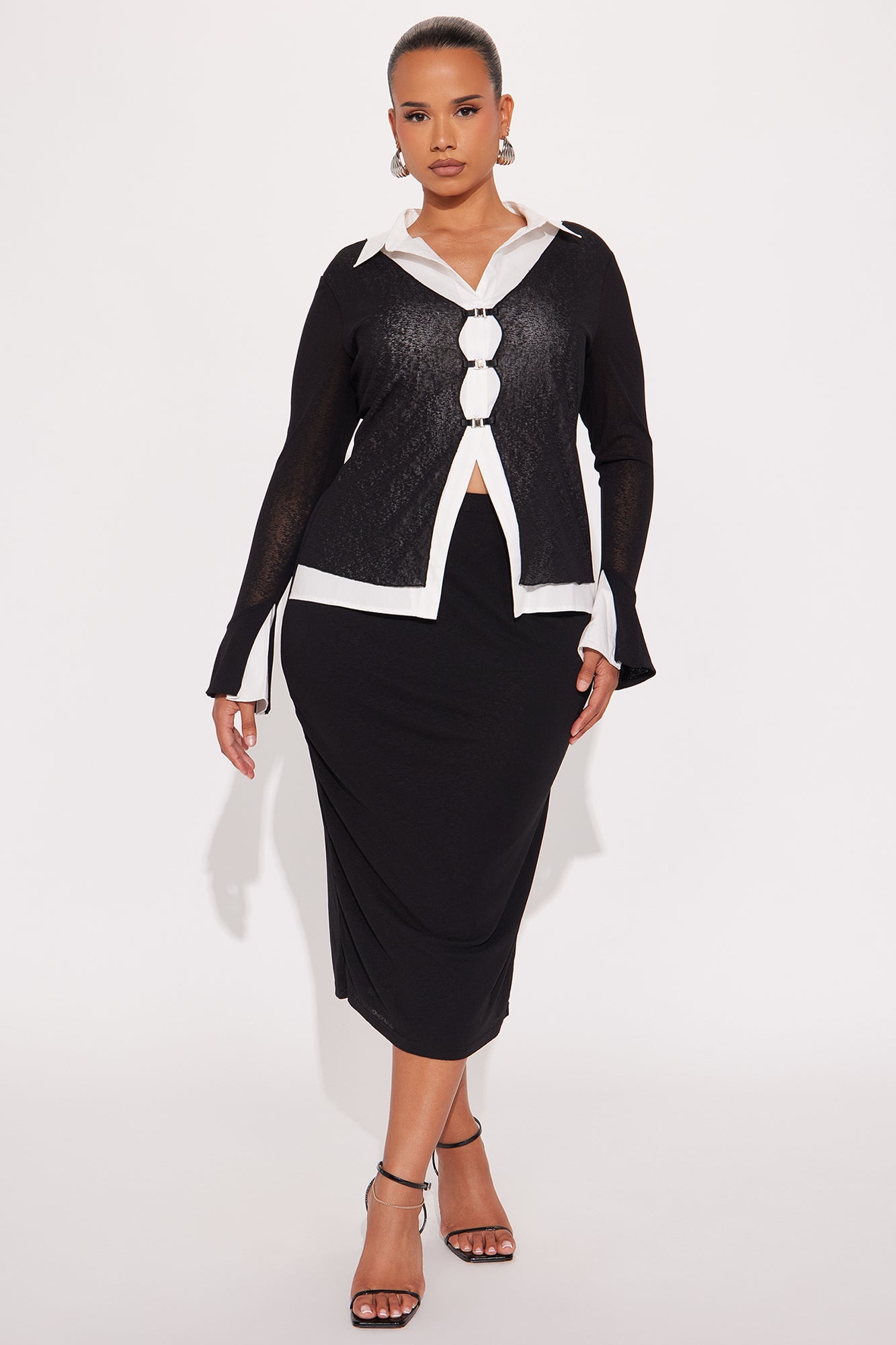 Office Favorite Collar Midi Dress - Black/White