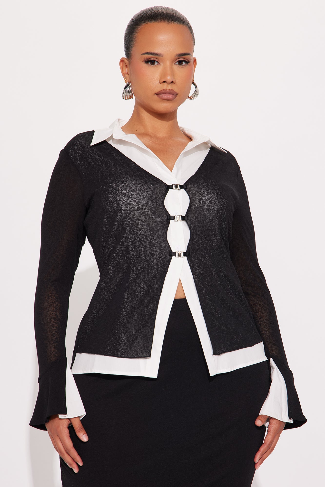 Office Favorite Collar Midi Dress - Black/White