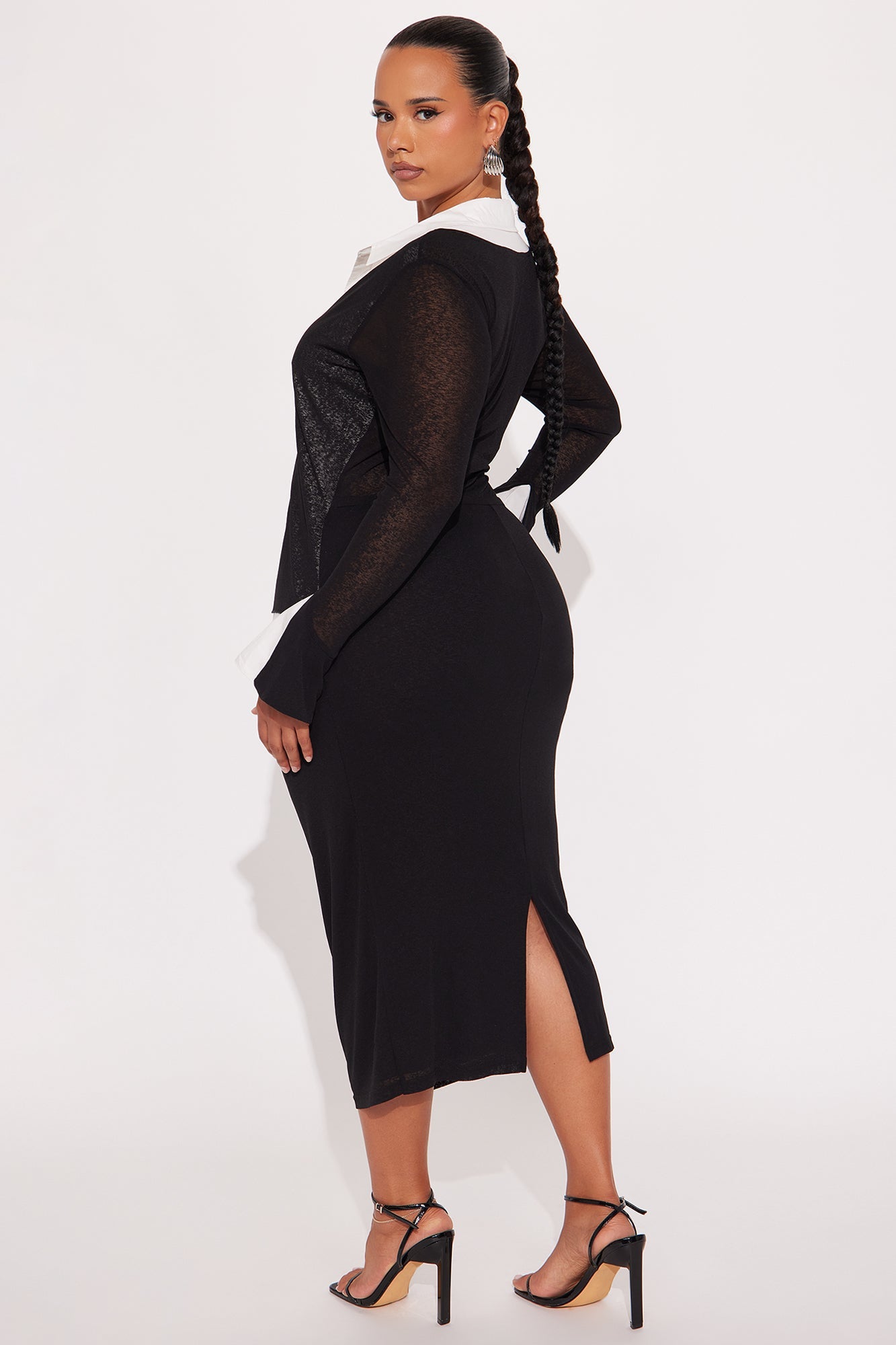 Office Favorite Collar Midi Dress - Black/White