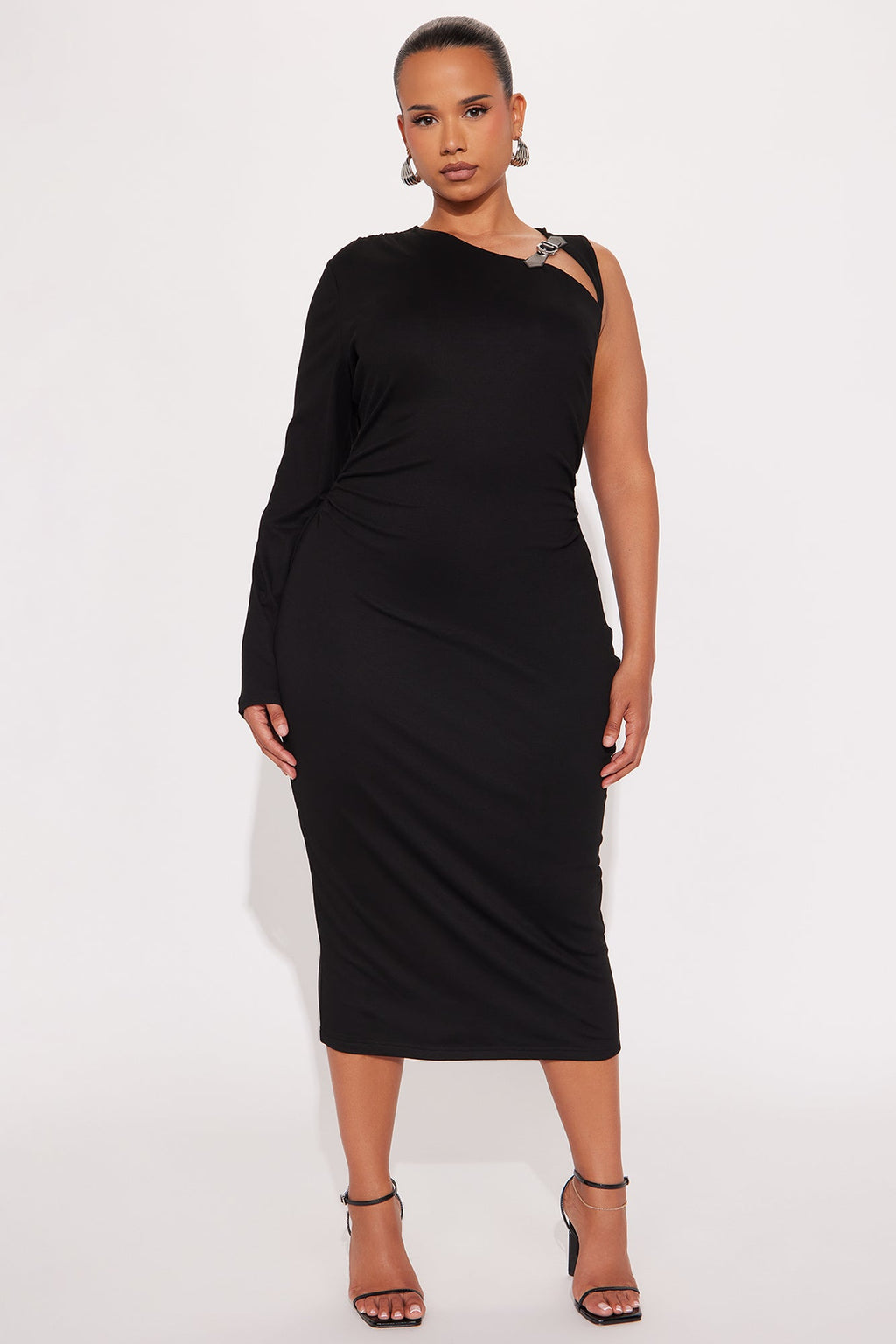 Gwen Buckle One Shoulder Mini Dress - Black