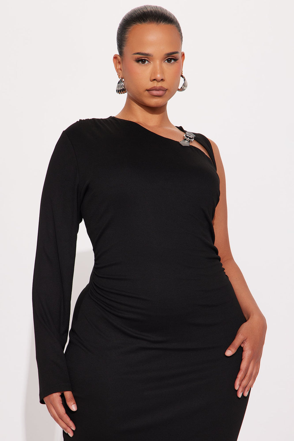 Gwen Buckle One Shoulder Mini Dress - Black