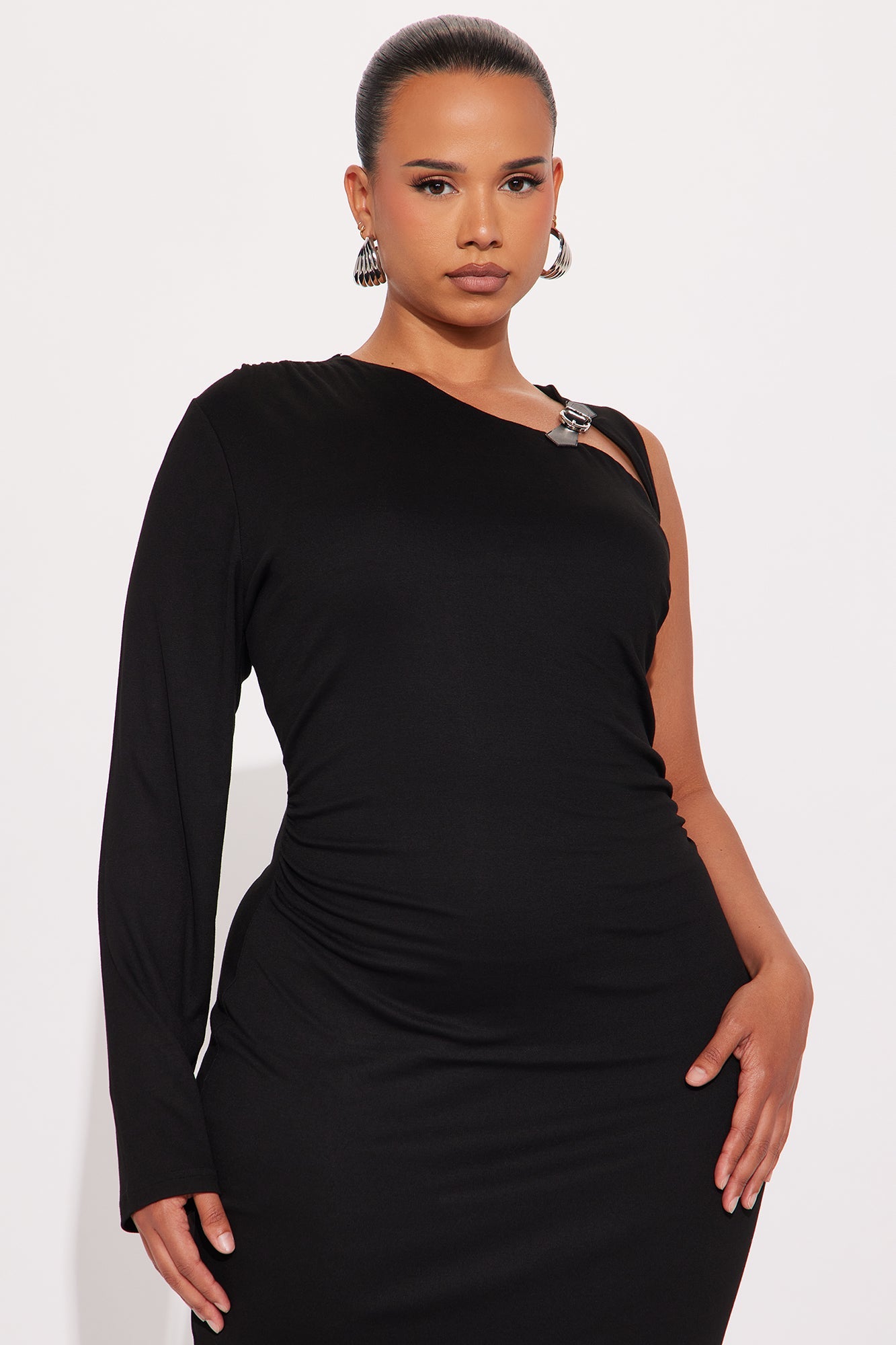 Gwen Buckle One Shoulder Mini Dress - Black