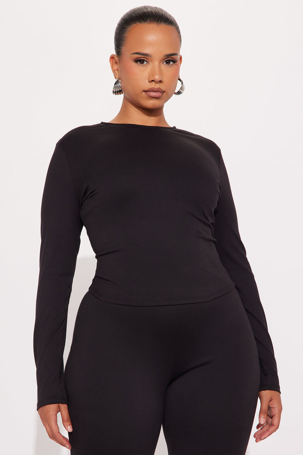 All Day Sleek Long Sleeve Matte Tricot Capri Set - Black 