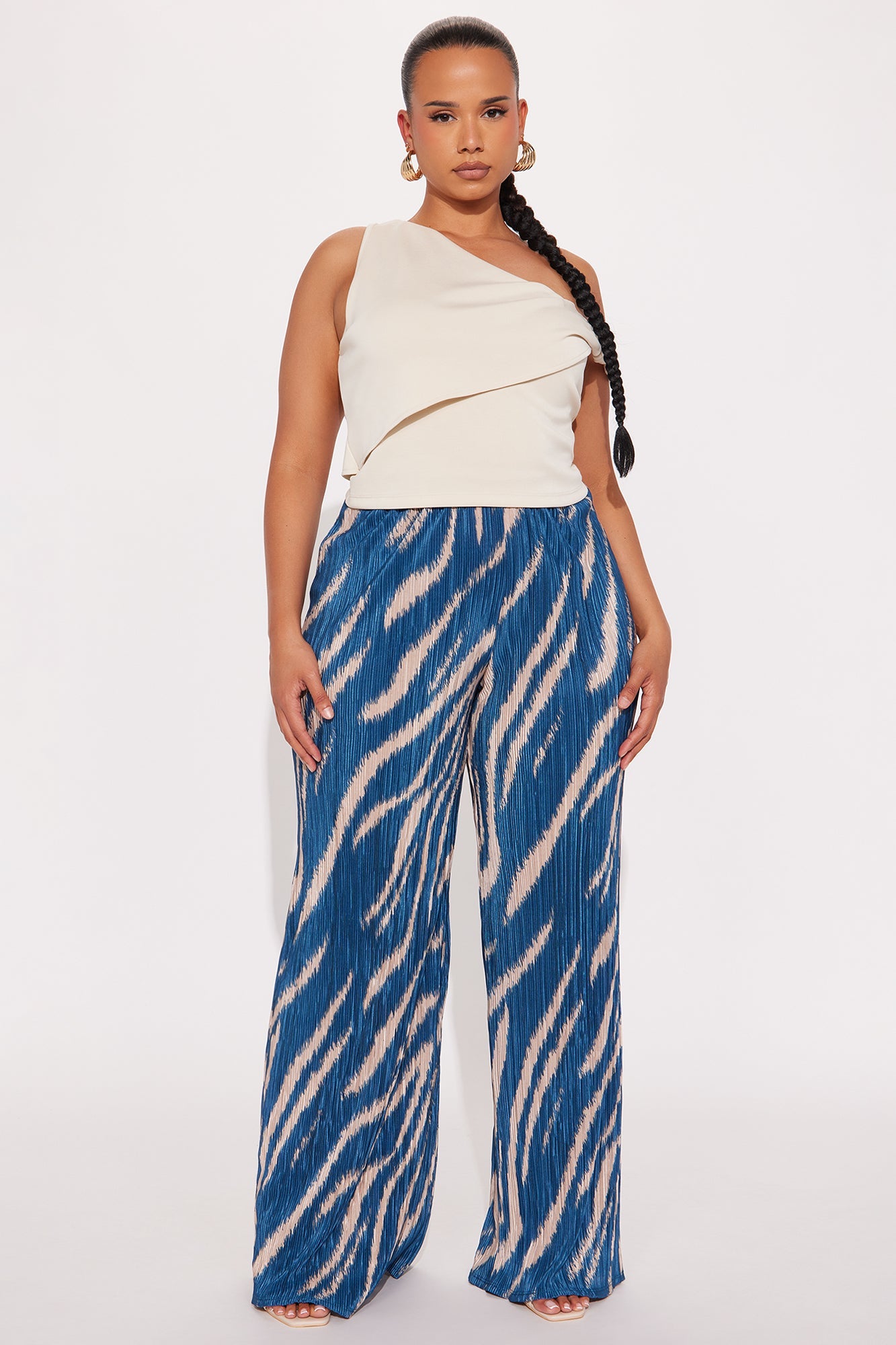 In The Tropics Plisse Wide Leg Pant 33″ - Blue/combo