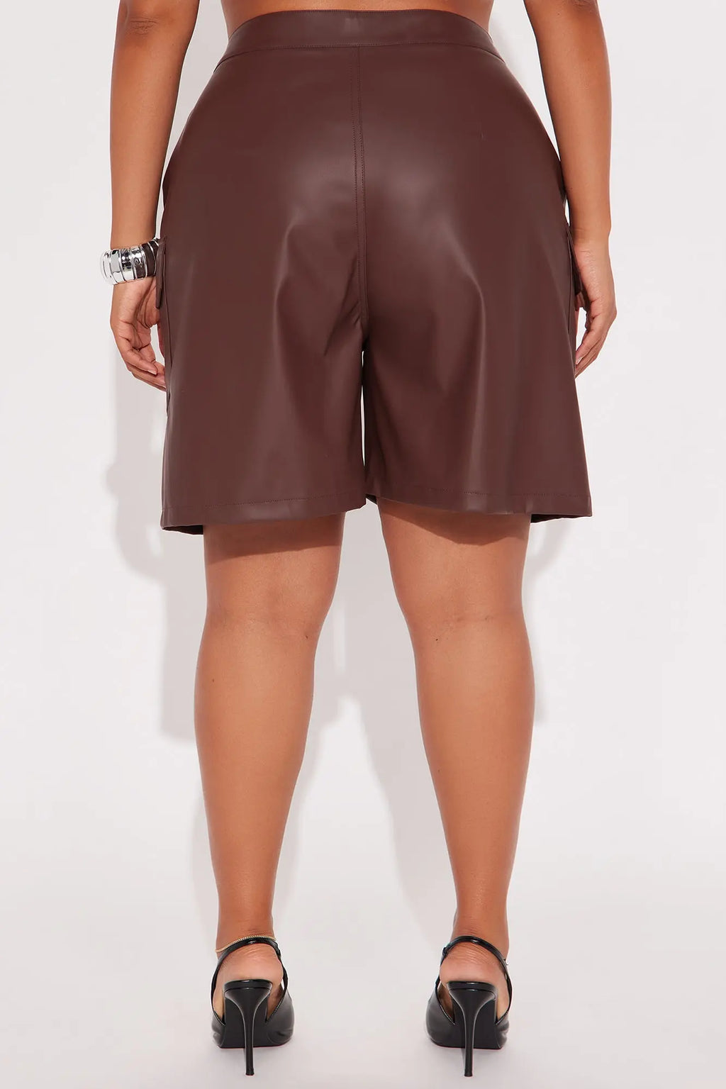 In Charge Faux Leather Bermuda Cargo Short - Brown 