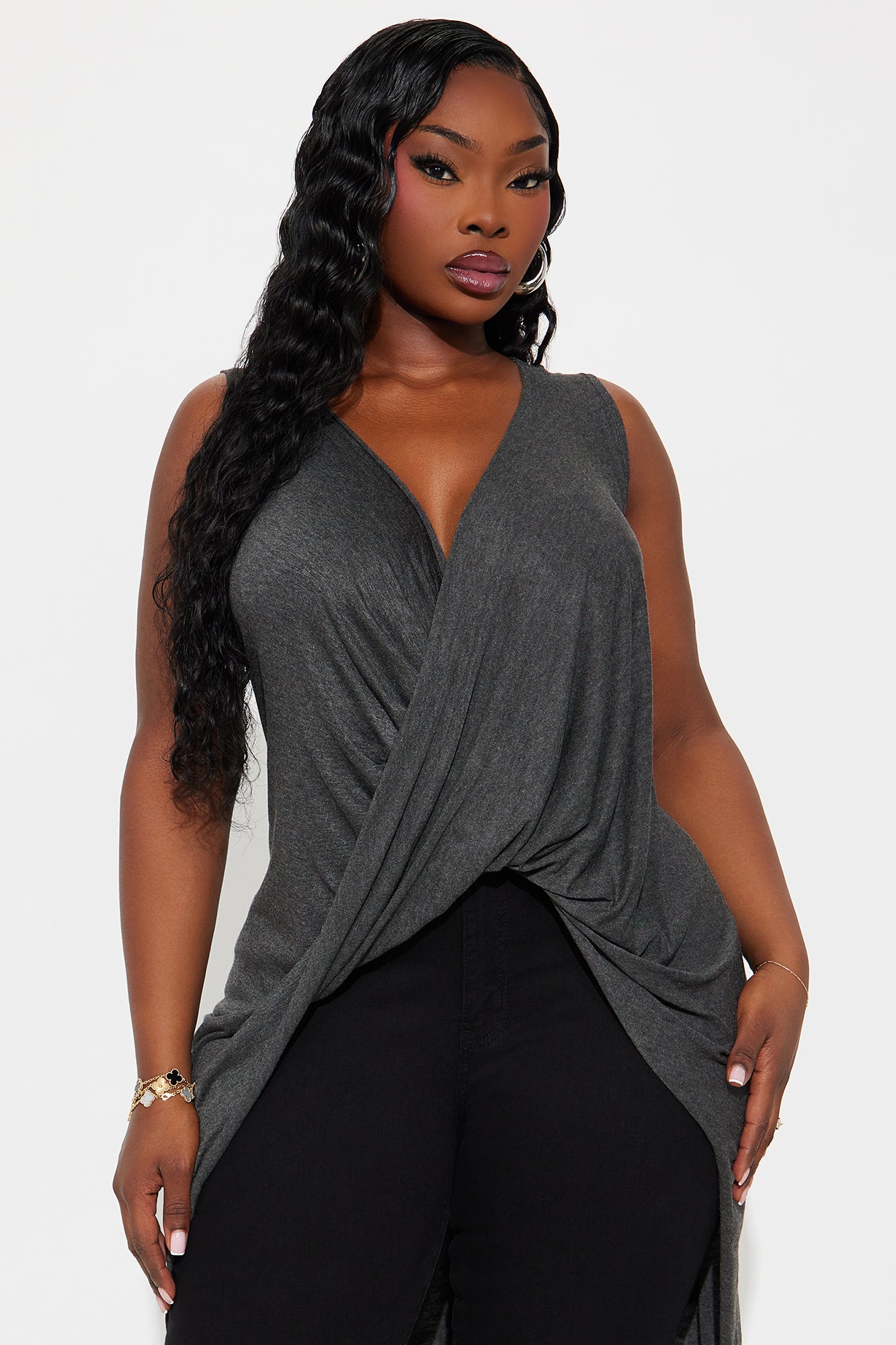 Cavell Loose Cowl Neck Top - Grey