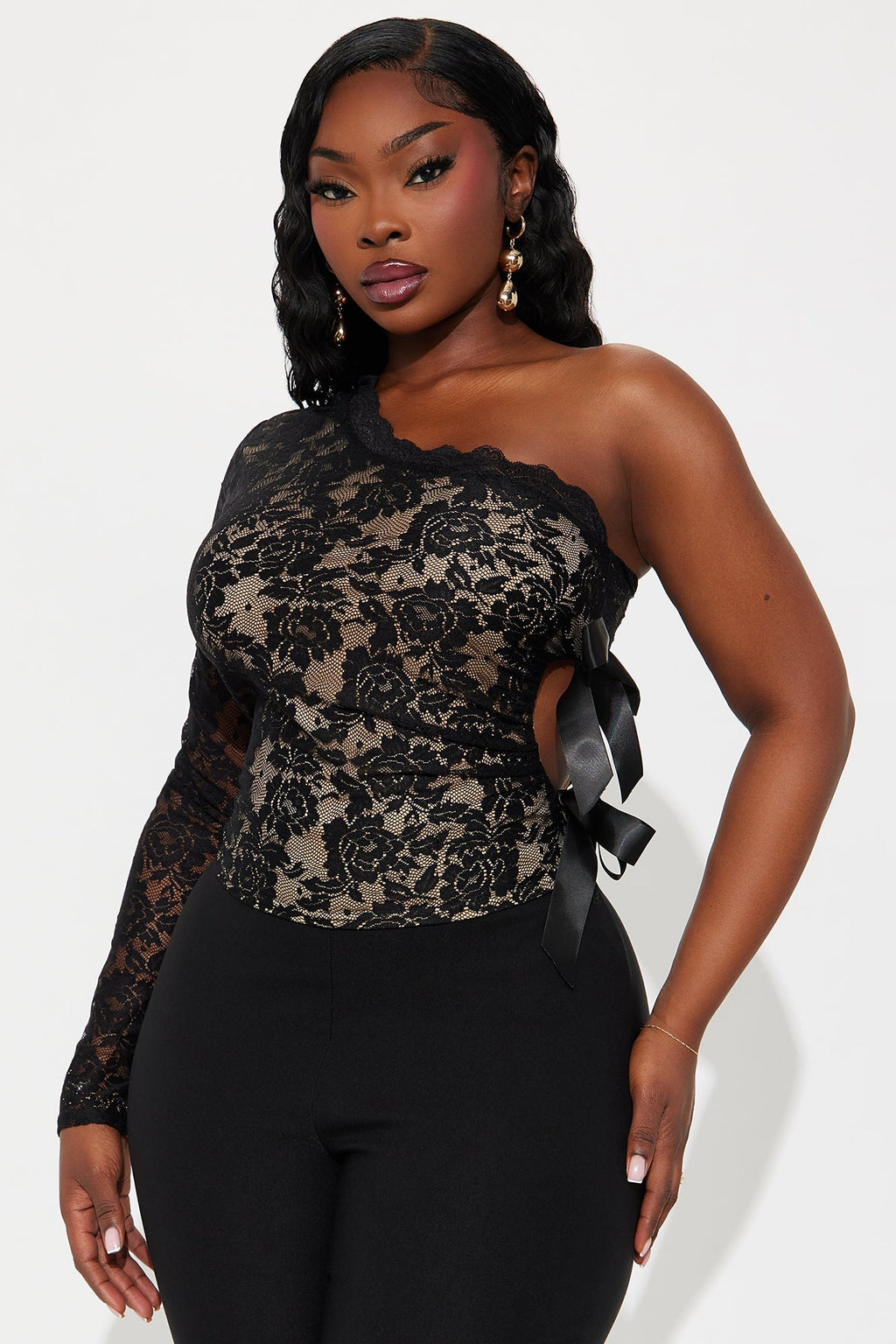 Fearless Grace Lace One Shoulder Top - Black