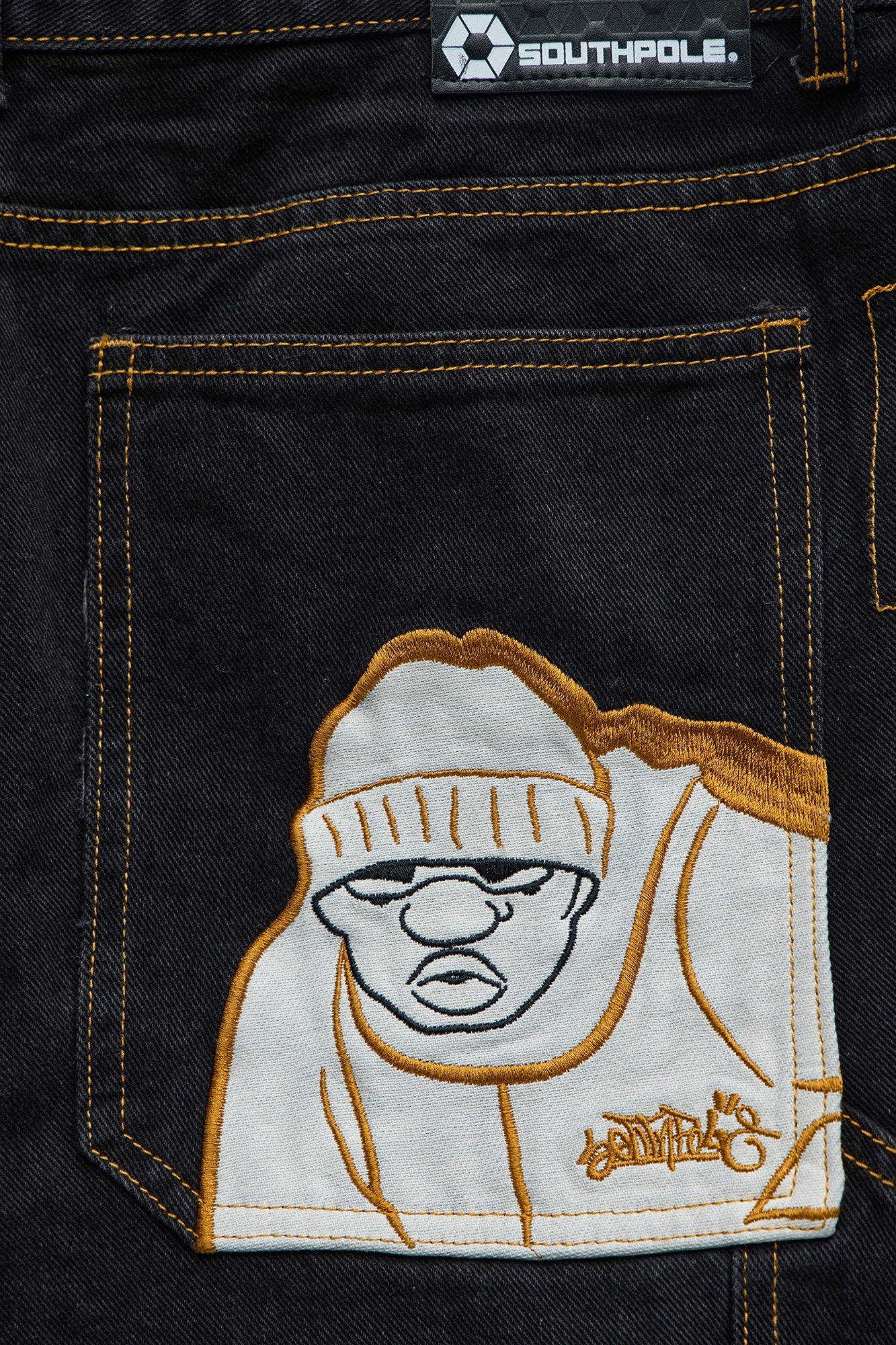 South Pole Baggy Contrast Stitch Jeans - Black