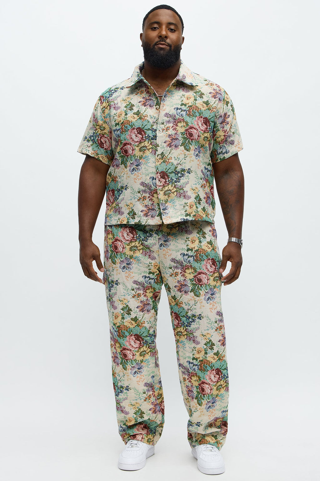 Regular Fit Rose Full Button Up Shirt - Multi Color