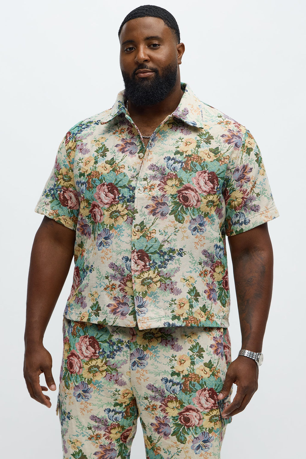 Regular Fit Rose Full Button Up Shirt - Multi Color