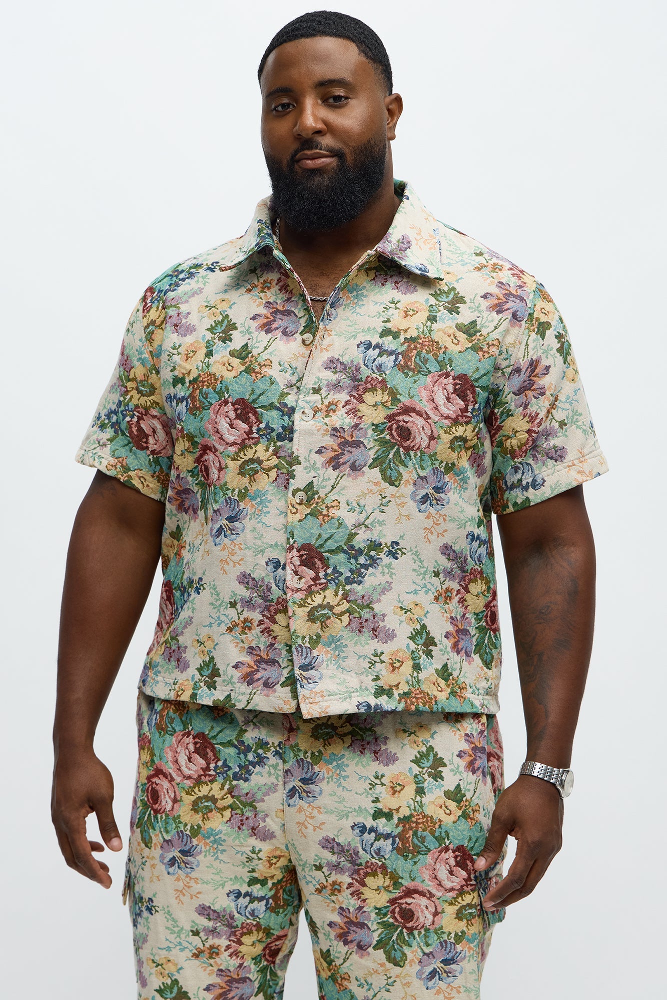 Regular Fit Rose Full Button Up Shirt - Multi Color