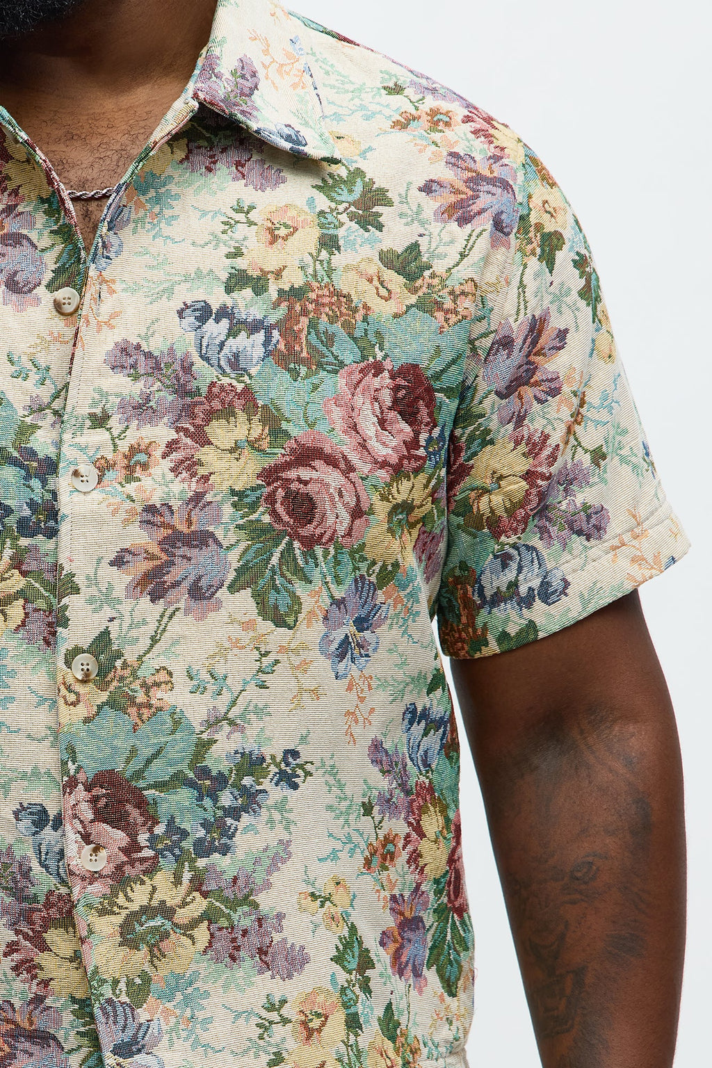 Regular Fit Rose Full Button Up Shirt - Multi Color