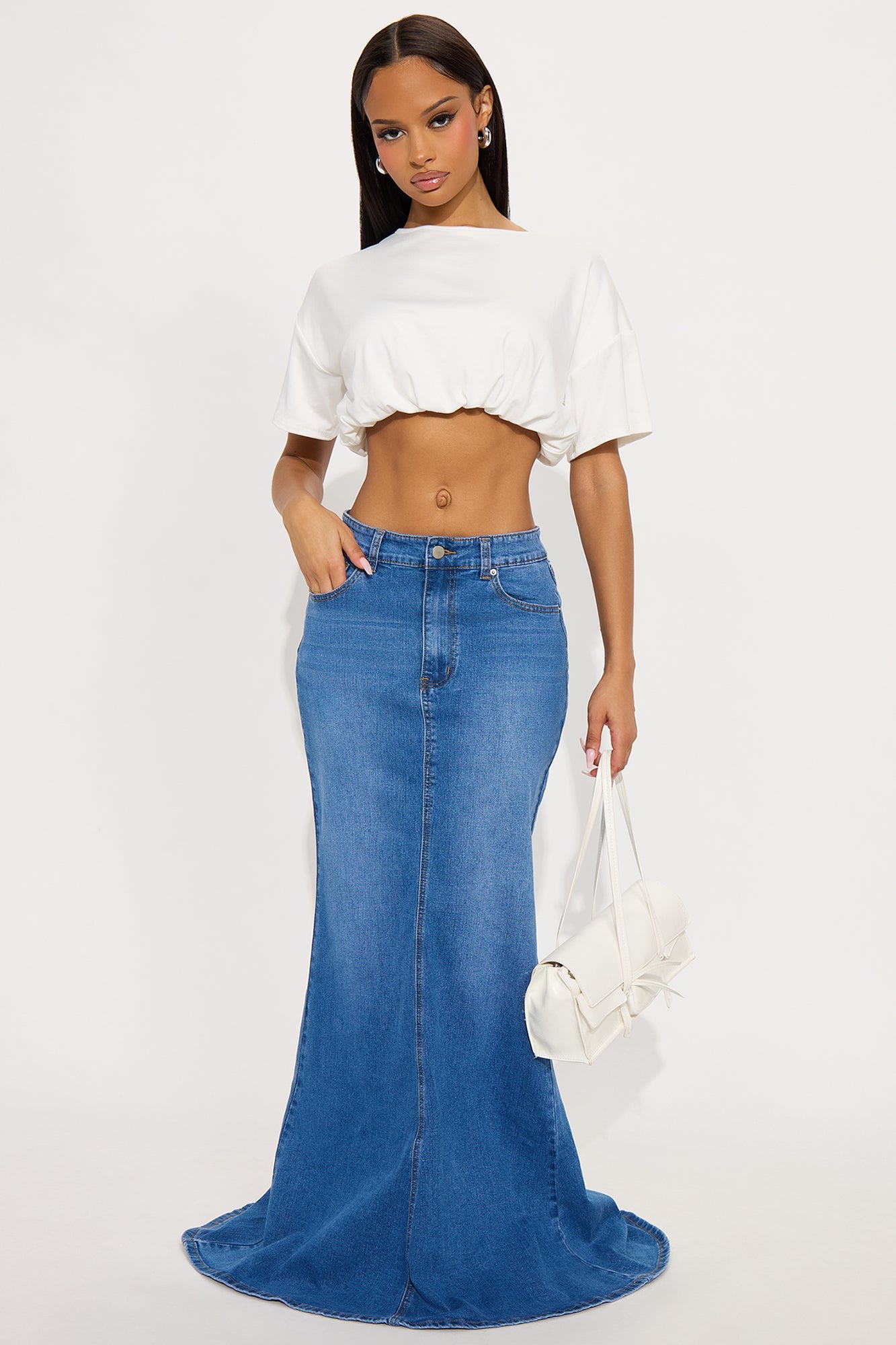 Courtney Denim Maxi Skirt - Medium Wash