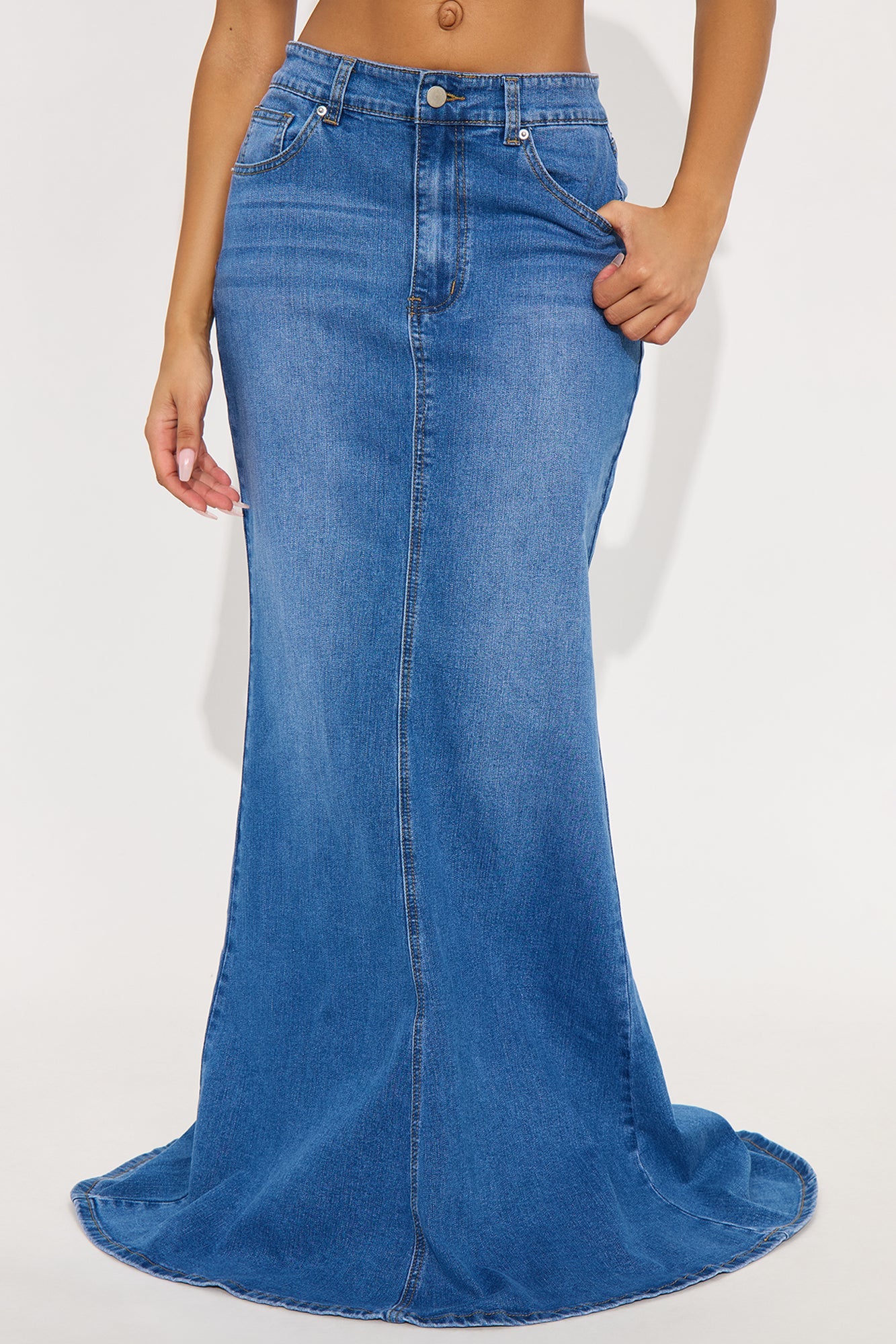 Courtney Denim Maxi Skirt - Medium Wash