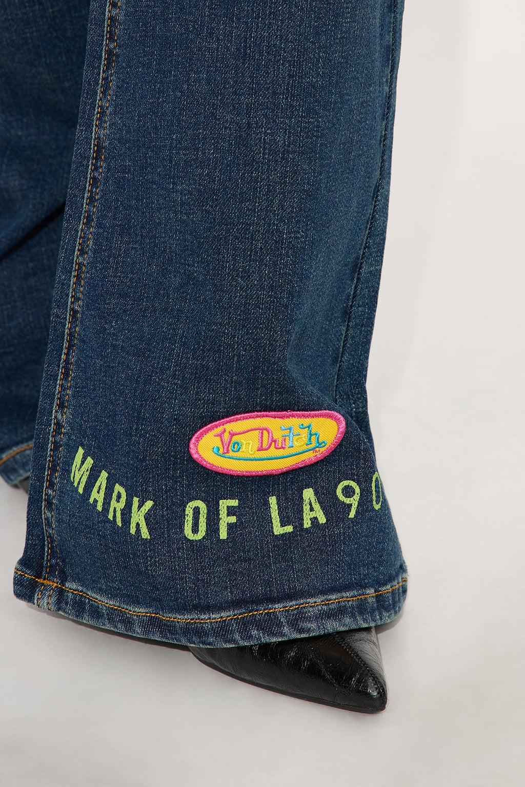 Von Dutch Tinted Low Rise Flare Jeans - Dark Wash