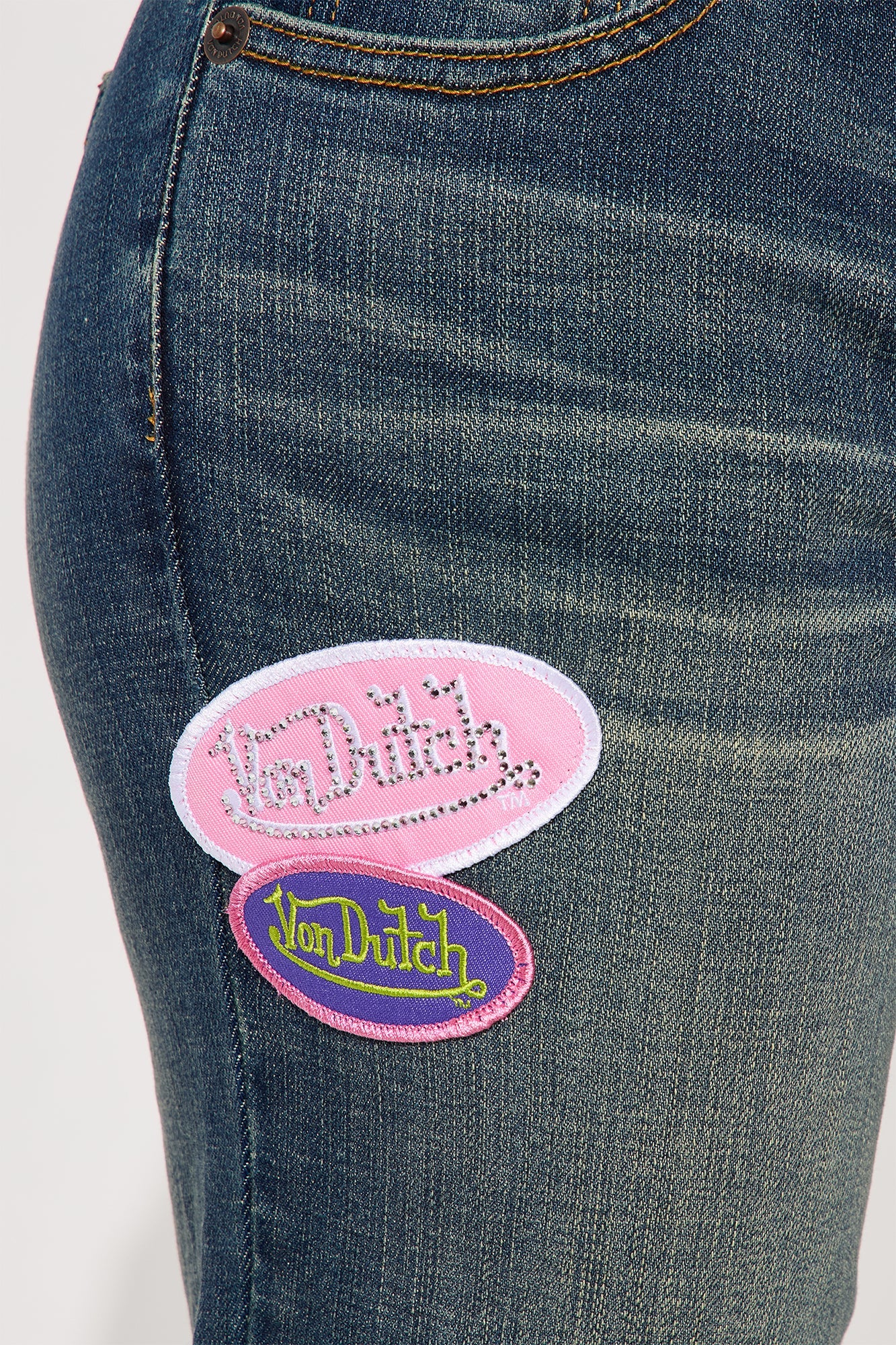 Von Dutch Tinted Low Rise Flare Jeans - Dark Wash