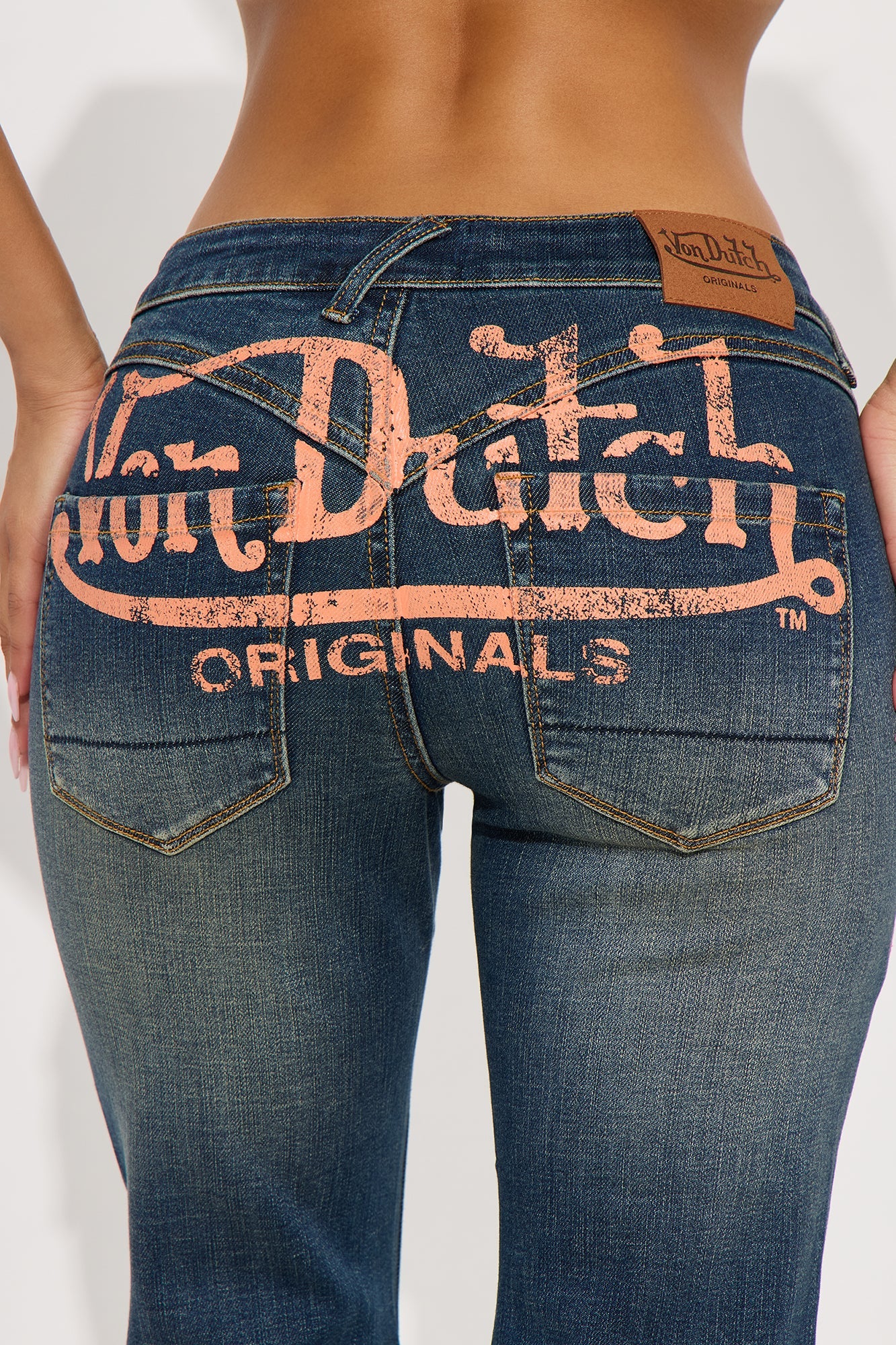 Von Dutch Tinted Low Rise Flare Jeans - Dark Wash