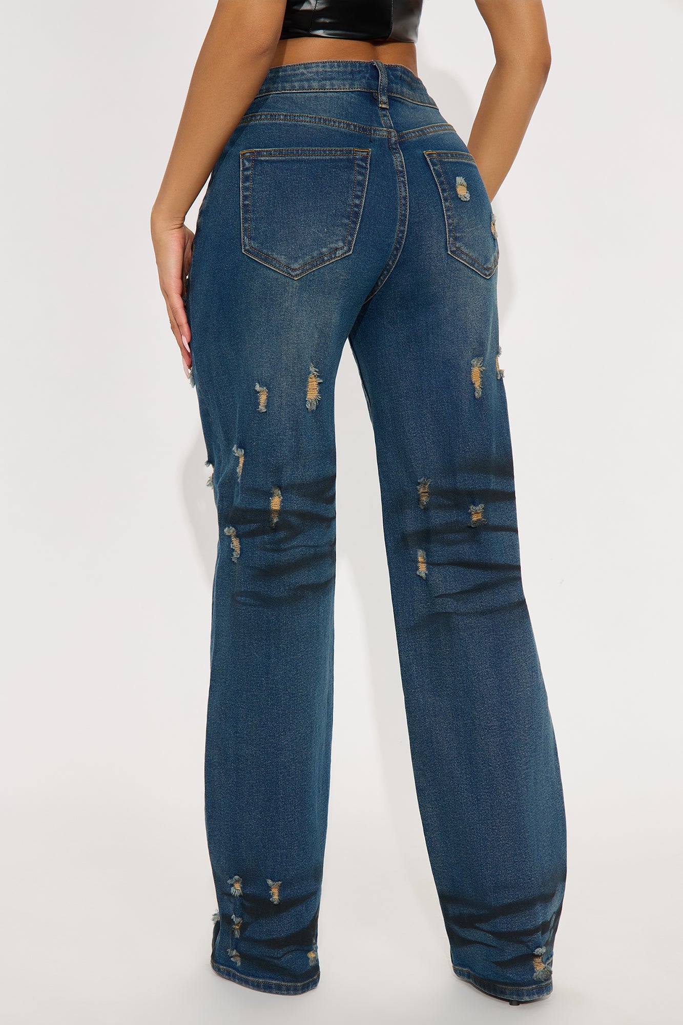 Power Move Distressed Straight Leg Jeans - Vintage Wash