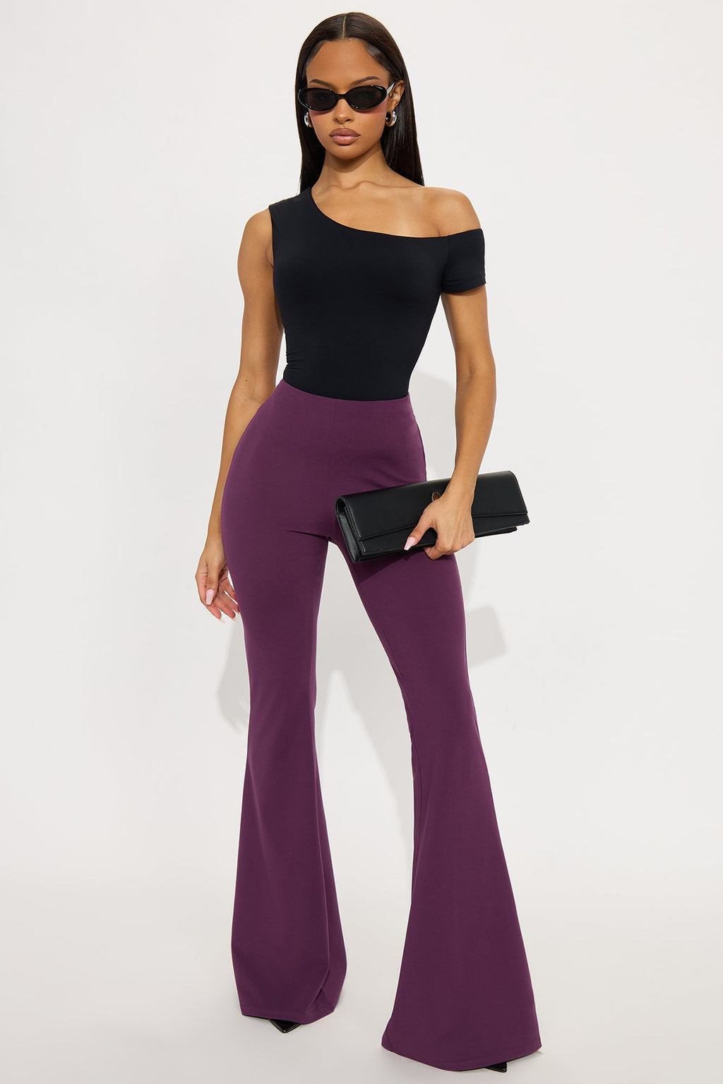 A Little Too Late Mid Rise Flare Pant 34 - Plum