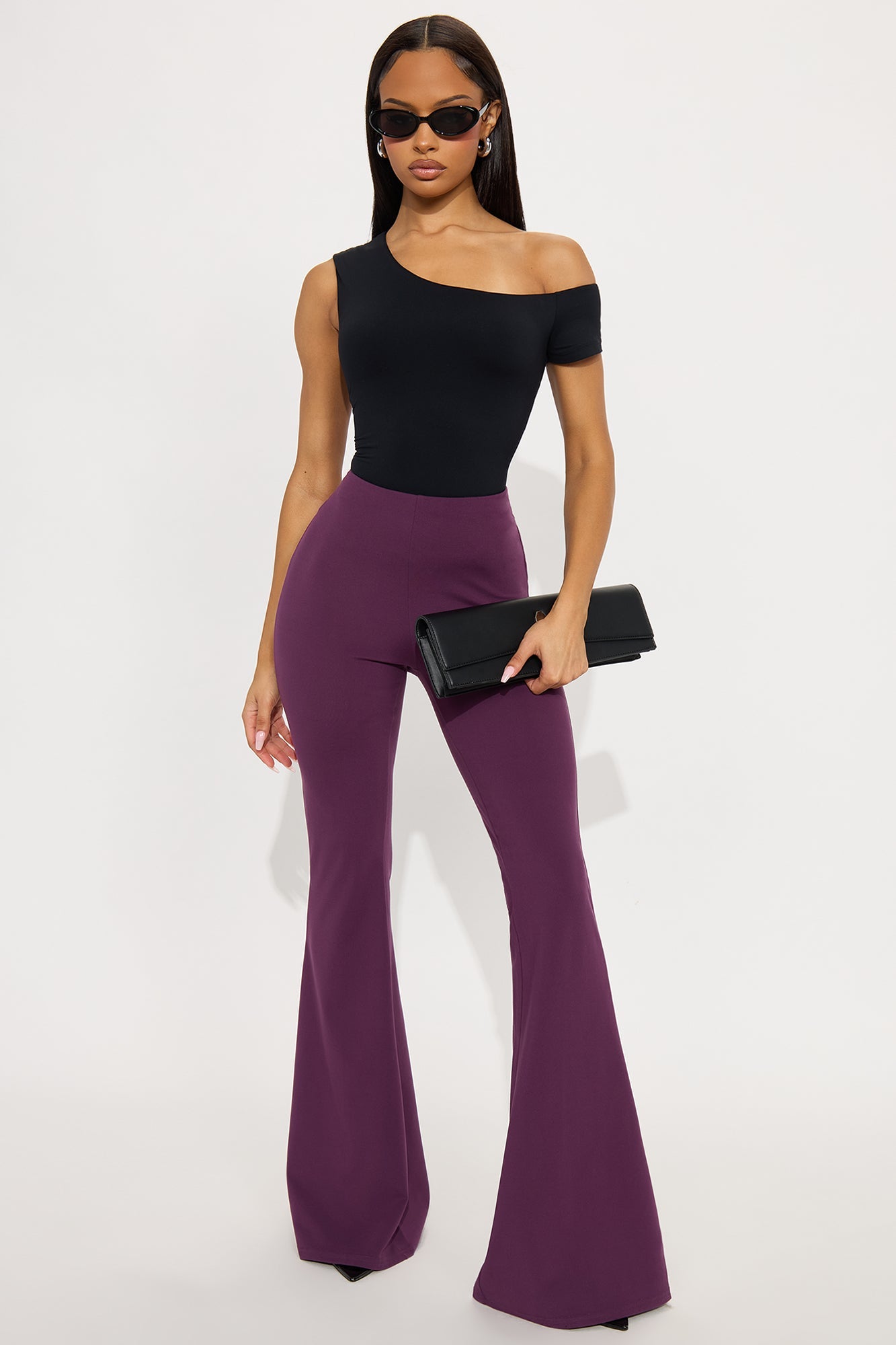A Little Too Late Mid Rise Flare Pant 34 - Plum