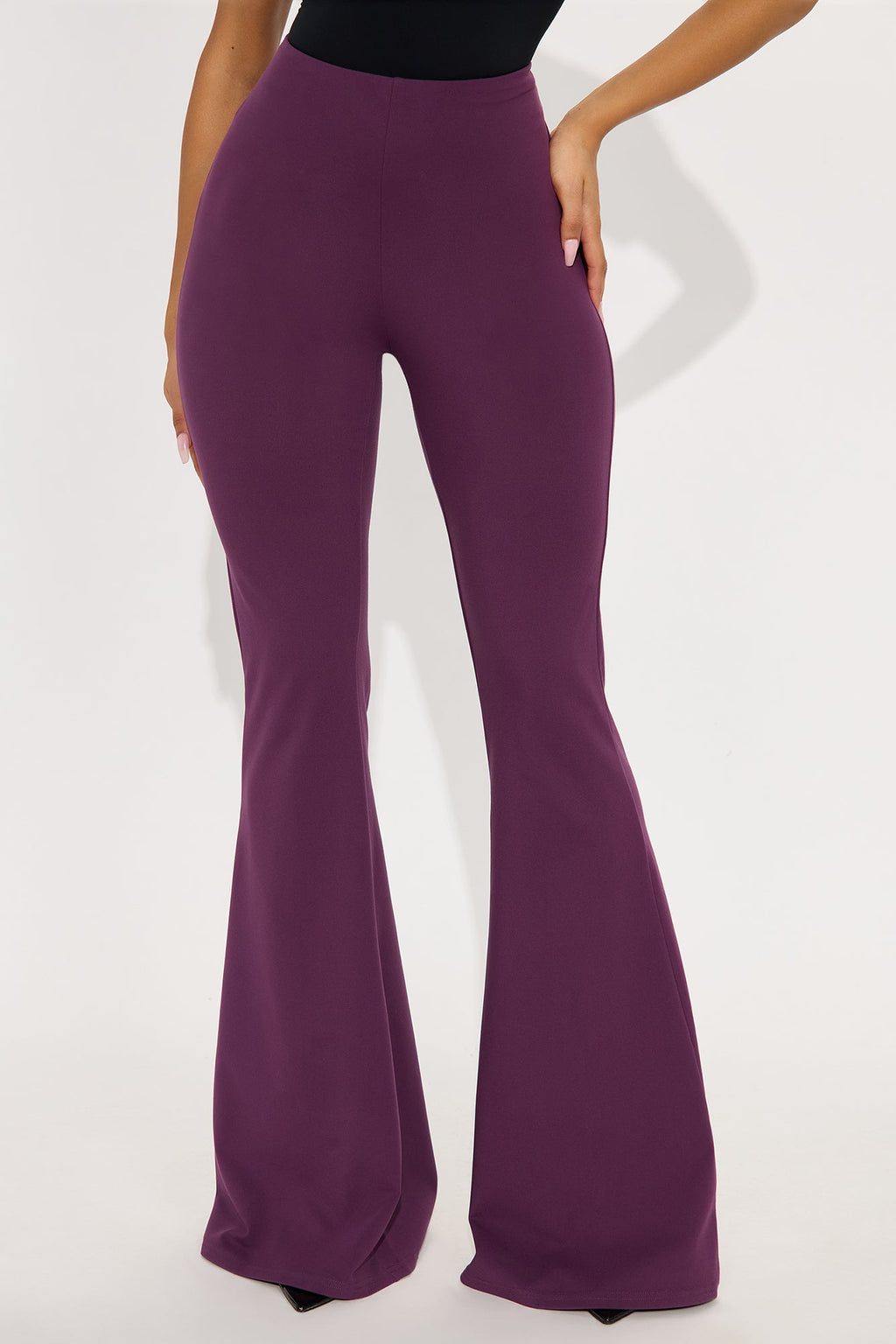A Little Too Late Mid Rise Flare Pant 34 - Plum