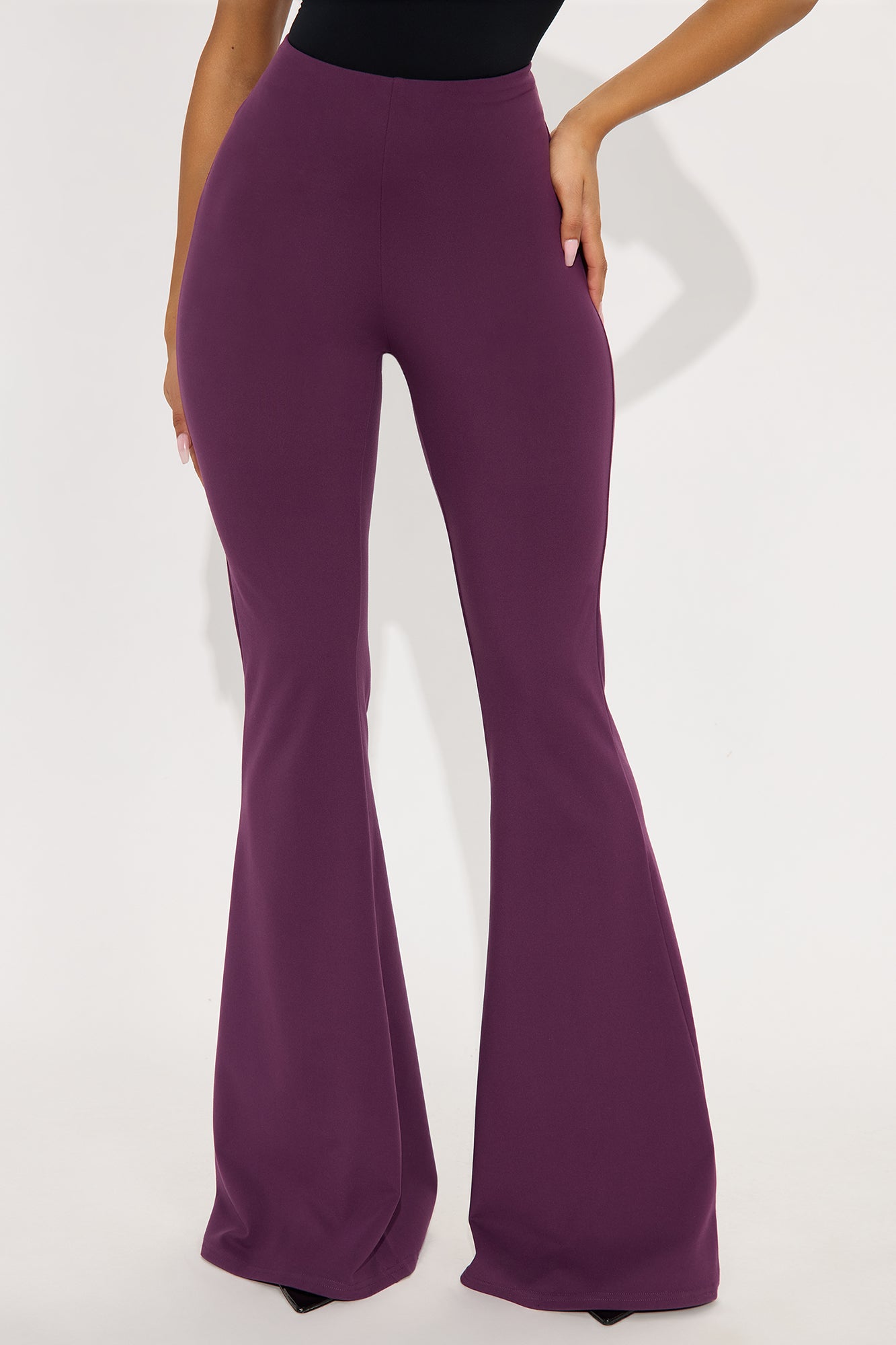 A Little Too Late Mid Rise Flare Pant 34 - Plum