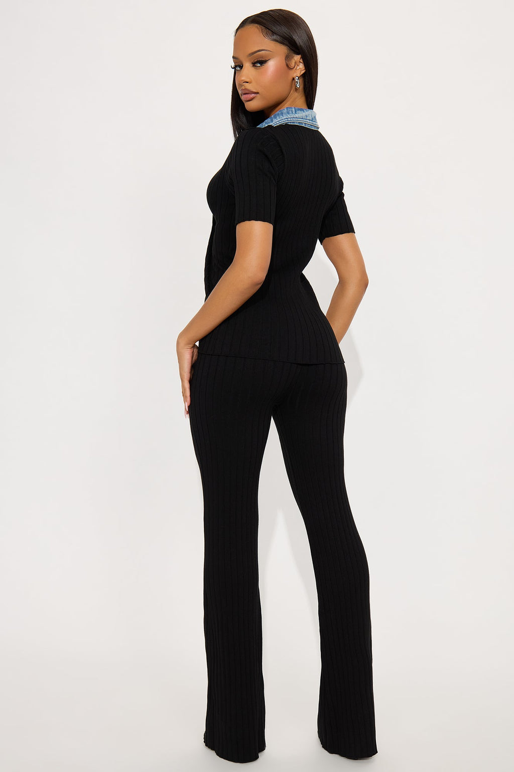 Sloane Sweater Mix Pant Set - Black