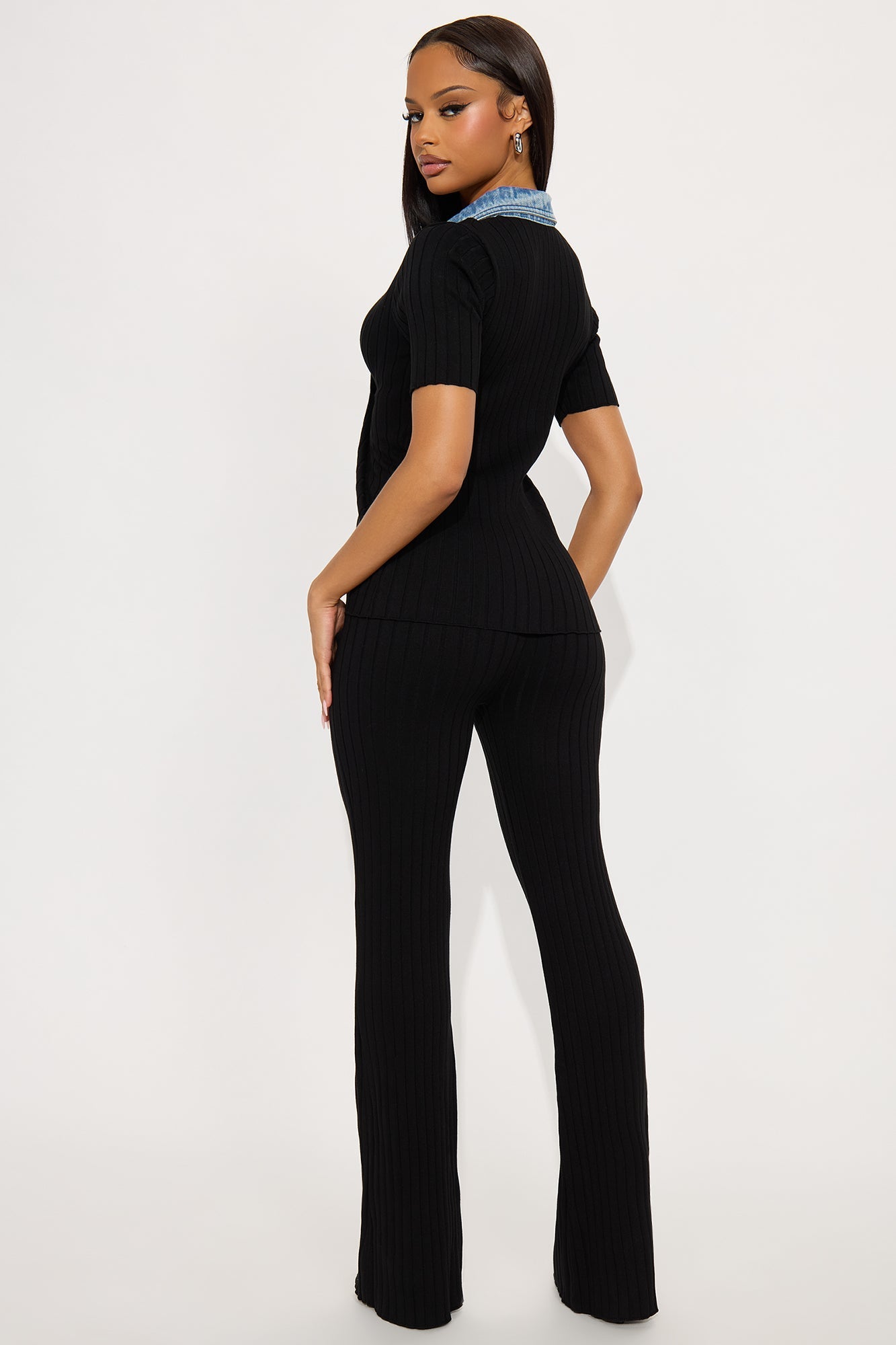 Sloane Sweater Mix Pant Set - Black