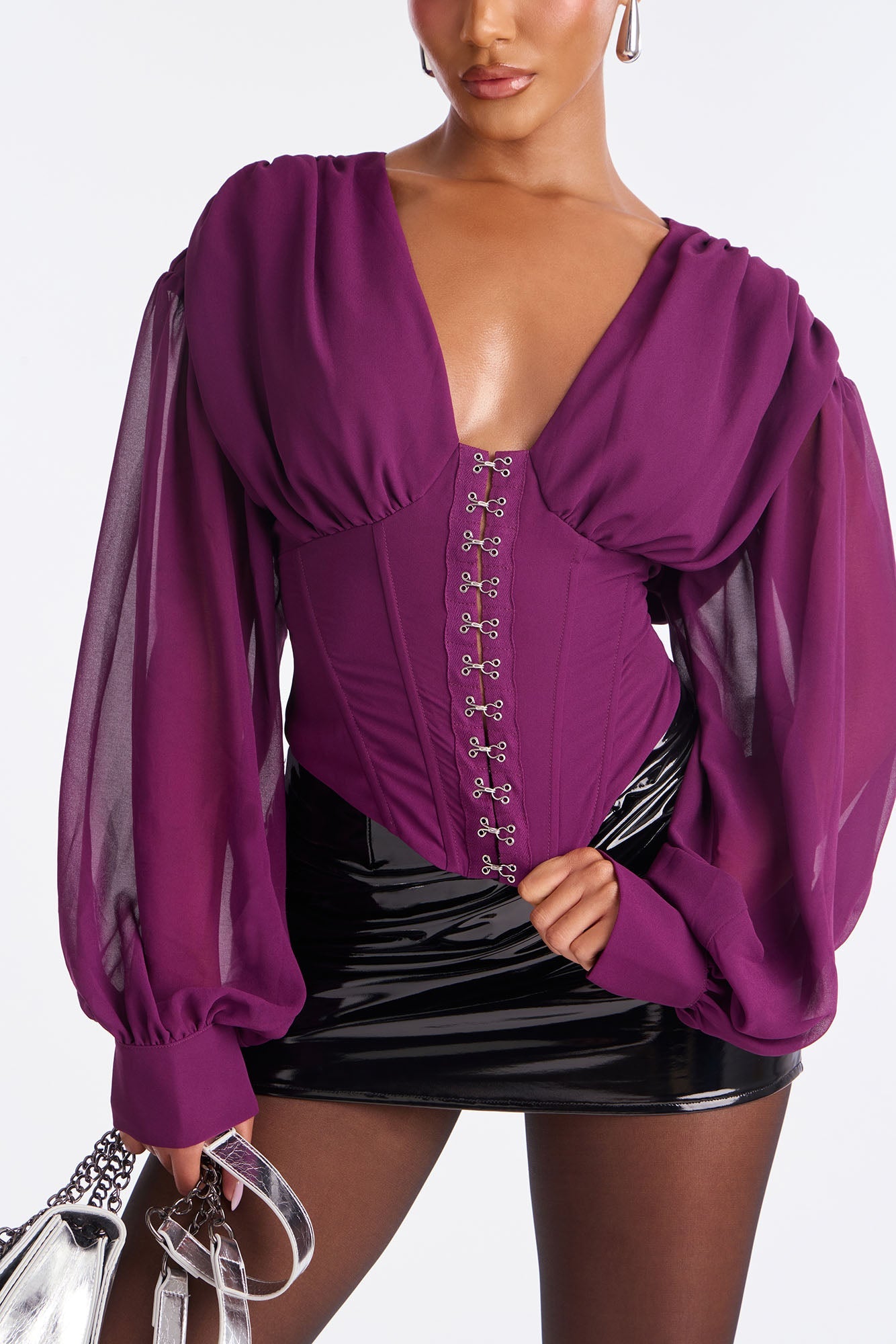 Cute But Psycho Chiffon Corset Top - Plum