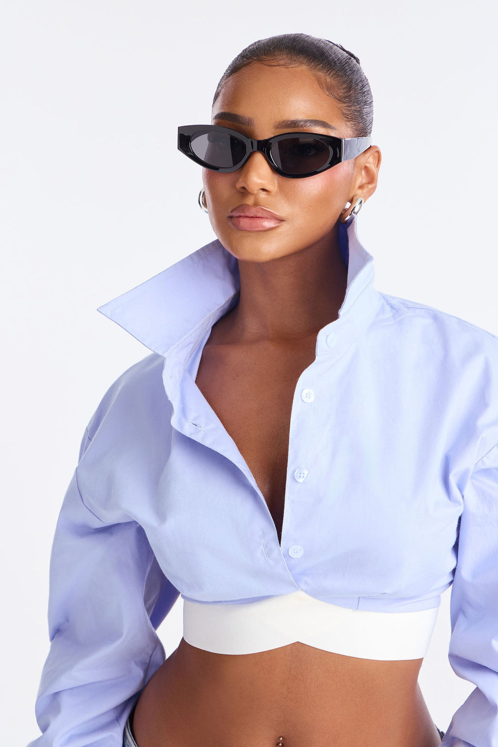 Not My Match Cropped Poplin Shirt - Blue/combo