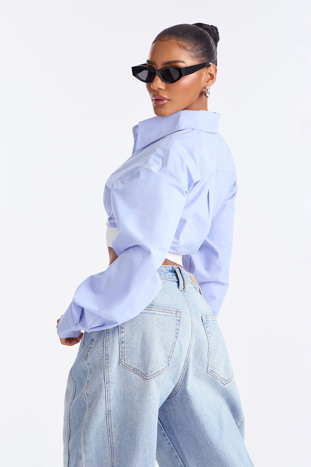 Not My Match Cropped Poplin Shirt - Blue/combo